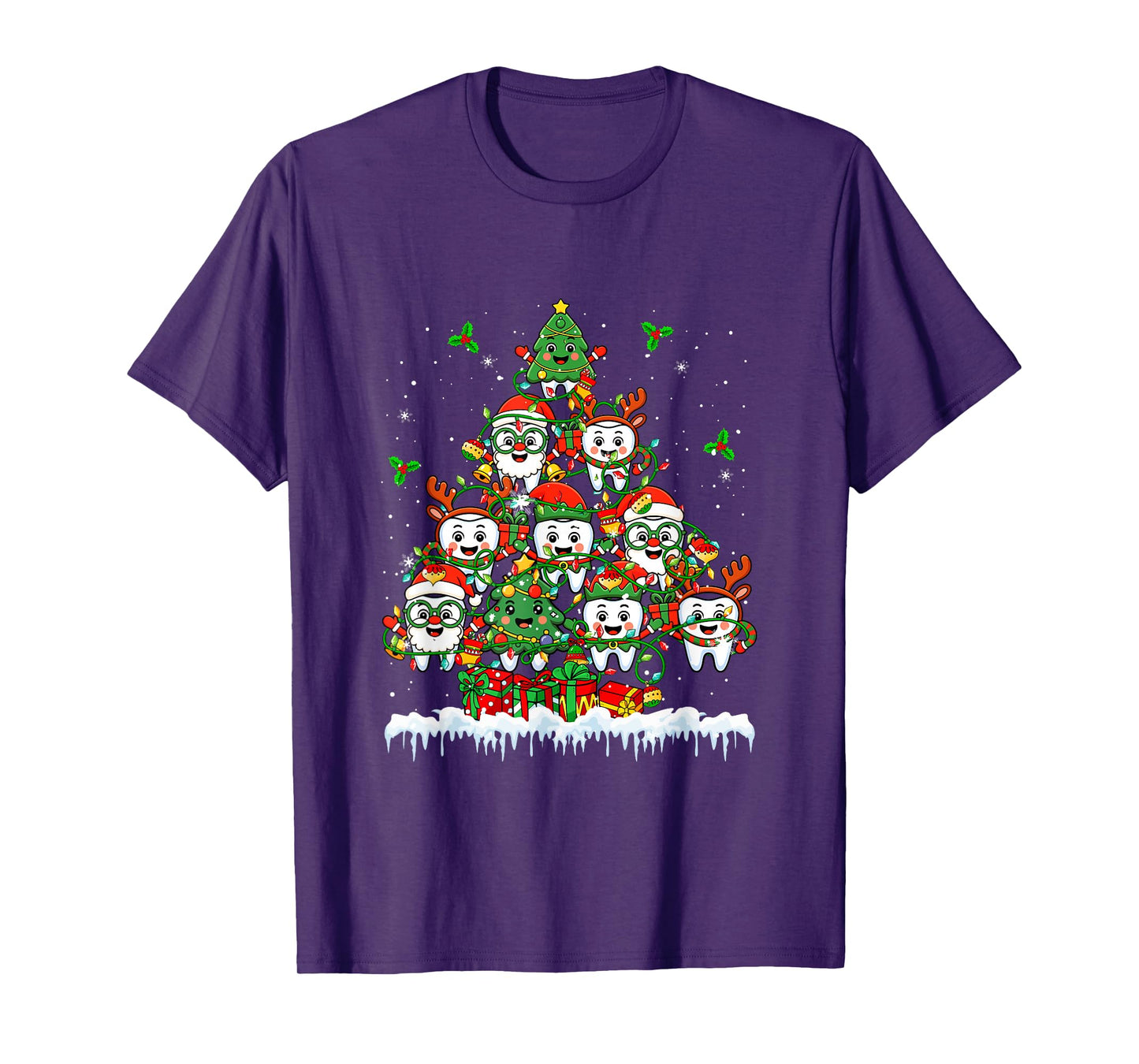 Group Santa Elf Reindeer Teeth As Colorful Xmas Tree Dentist T-Shirt