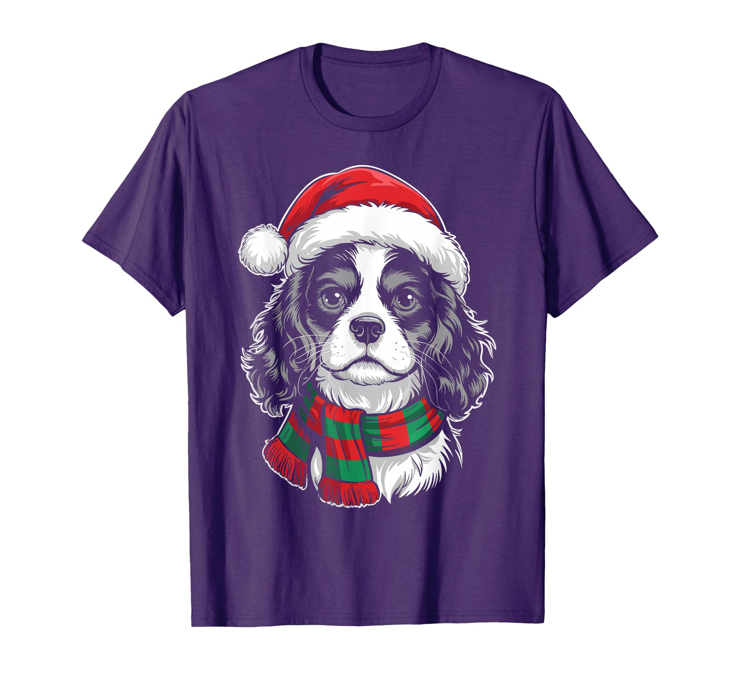 Cavalier King Charles Spaniel Dog Santa Hat Scarf Christmas T-Shirt