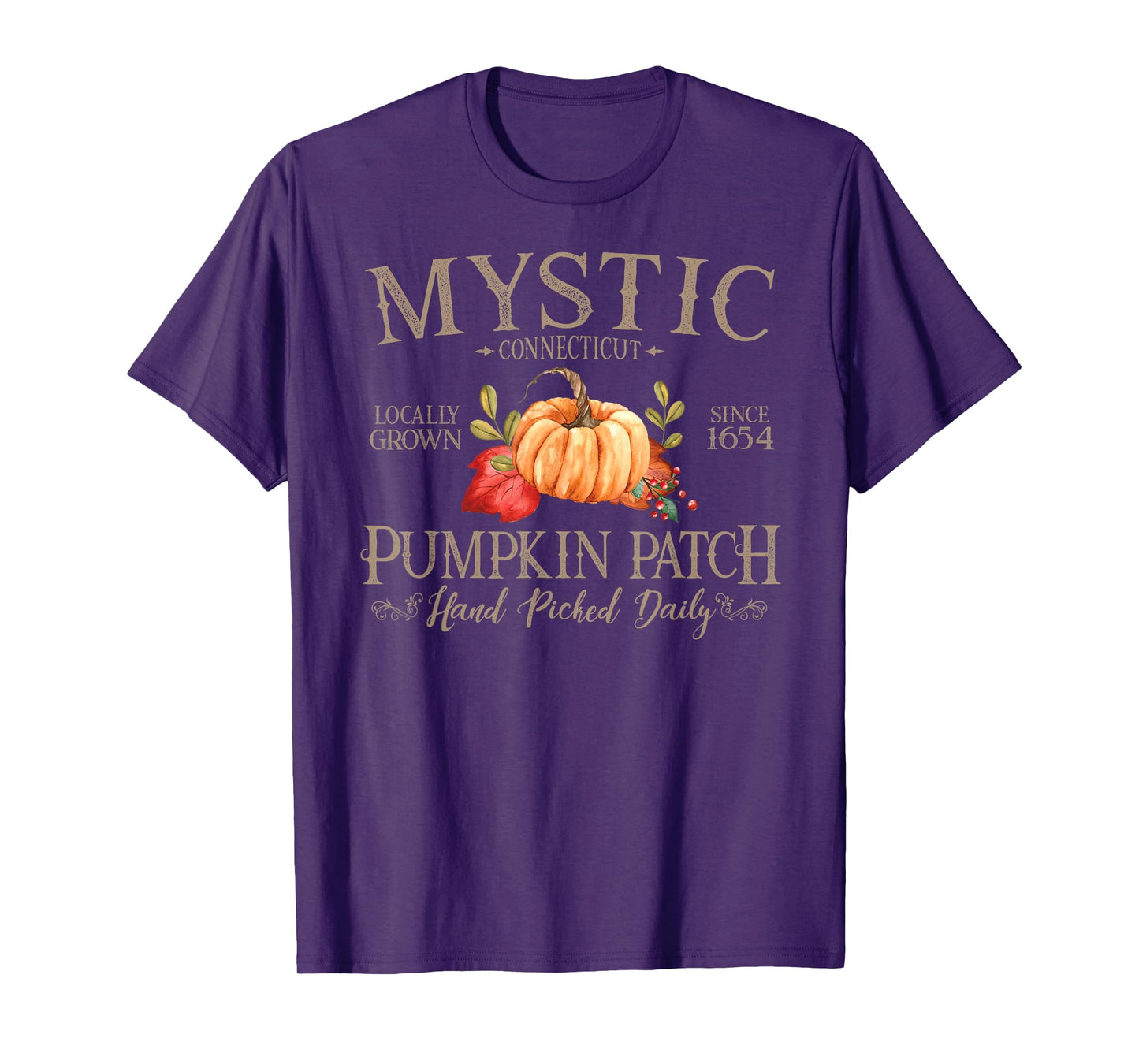 Mystic Connecticut Pumpkin Patch Fall Tan Letters T-Shirt