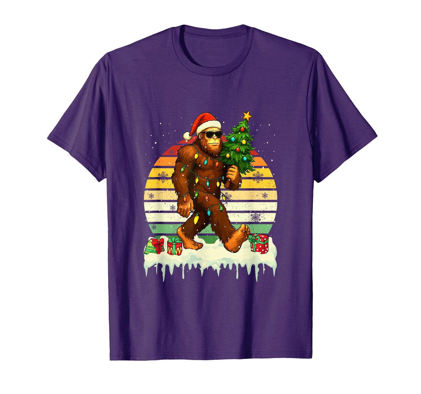 Vintage Retro Santa Bigfoot Sunglasses with Christmas Tree T-Shirt