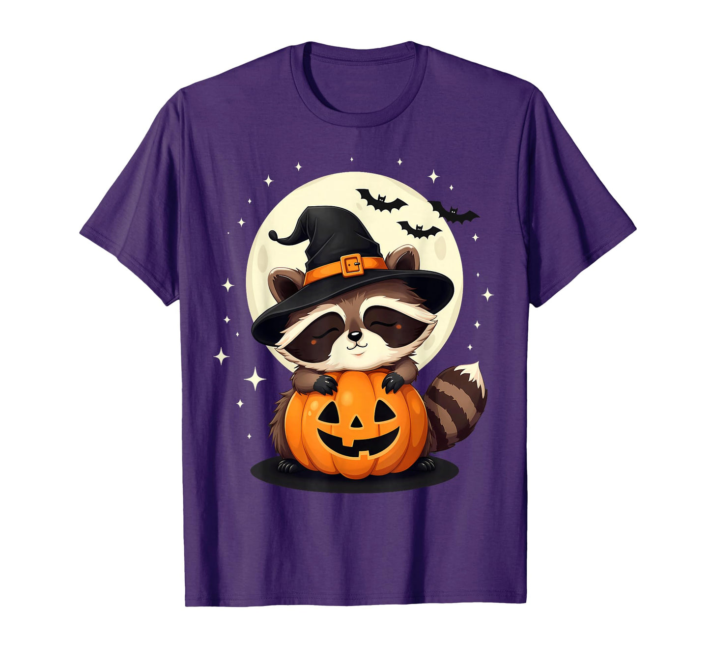 Halloween Raccoon Witch Hat Pumpkin Spooky T-Shirt