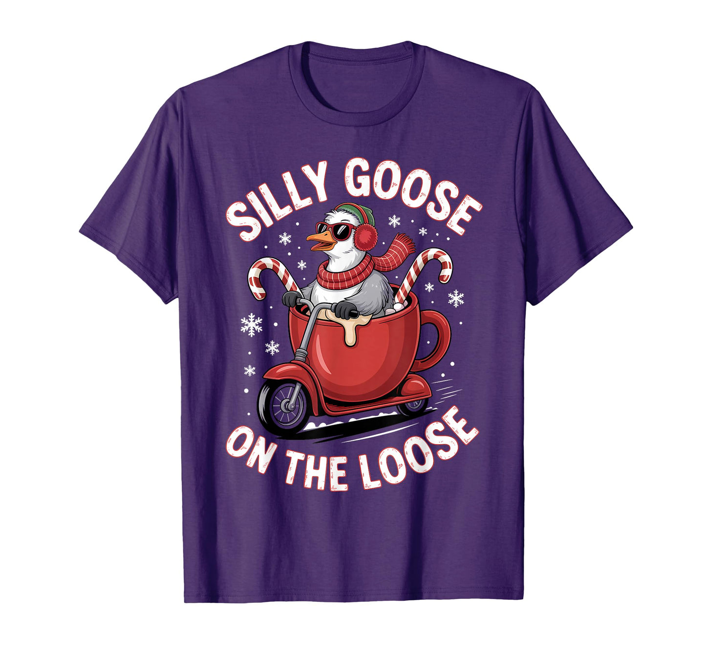 Goose Silly On The Loose Funny Hot Cocoa Scooter Christmas T-Shirt
