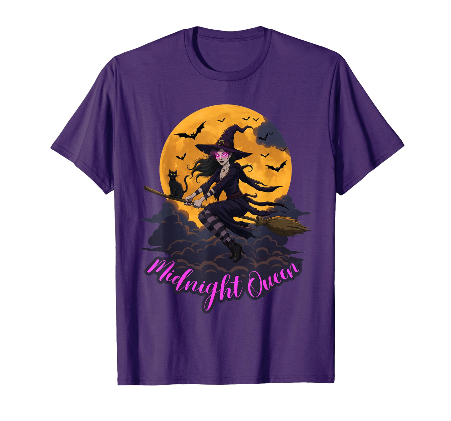 Midnight Queen Halloween Witch and Cat T-Shirt
