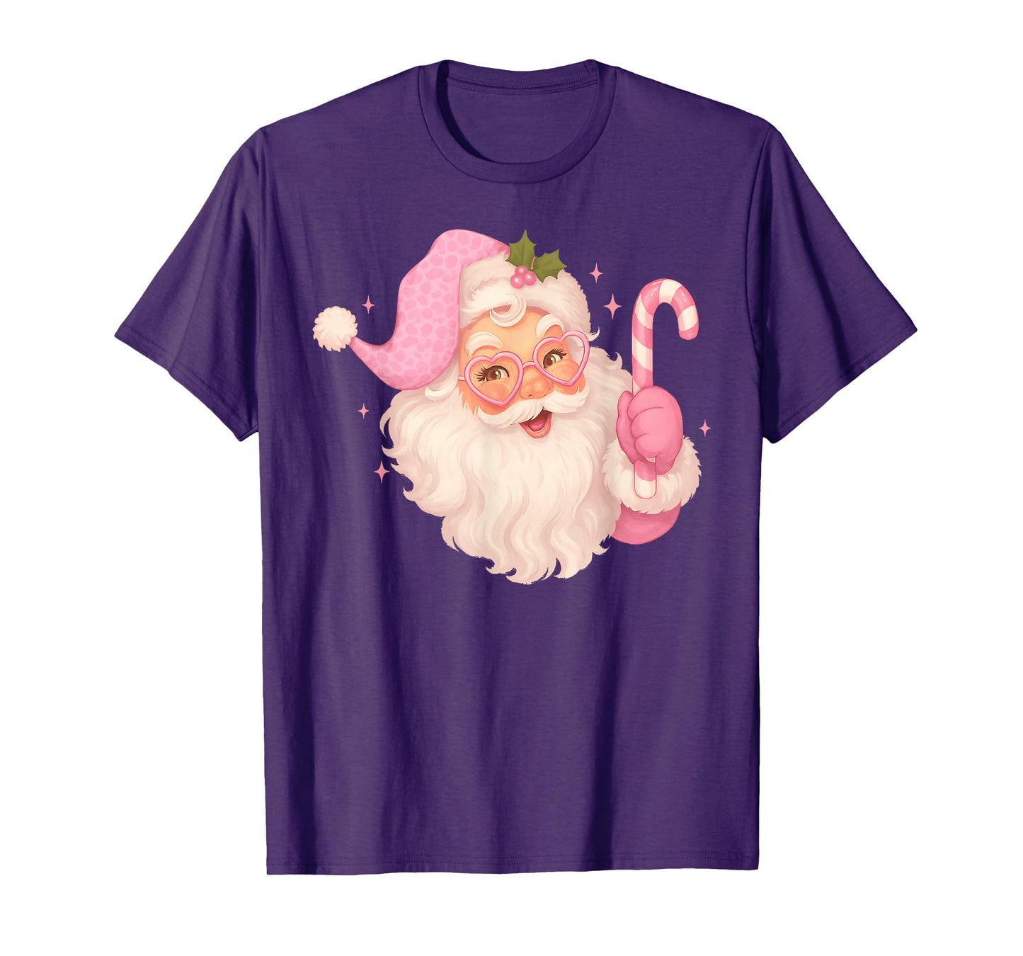 Vintage Pink Santa Claus Merry Christmas Men Women Boys Girl T-Shirt