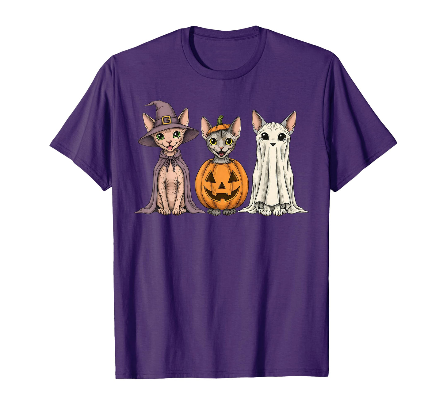 Spooky Ghost Sphynx Cat Lover Pumpkin Halloween T-Shirt
