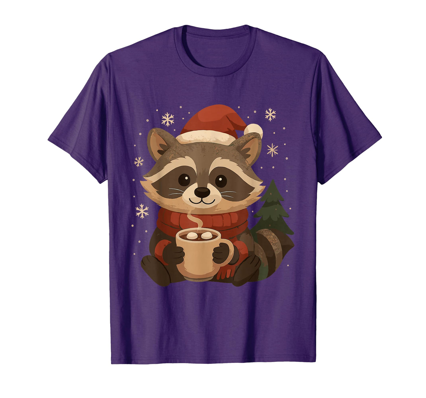 Cozy Raccoon with Hot Cocoa Christmas Design T-Shirt