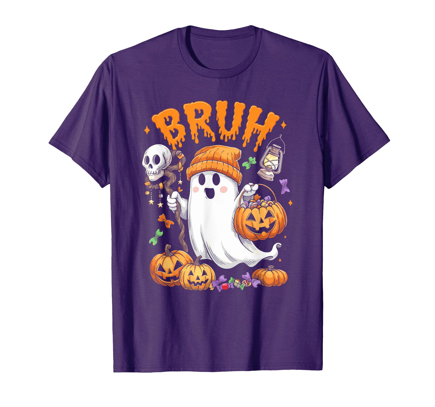 Bruh Ghost Halloween Cute Ghost Trick Or Treat Candy Kids T-Shirt