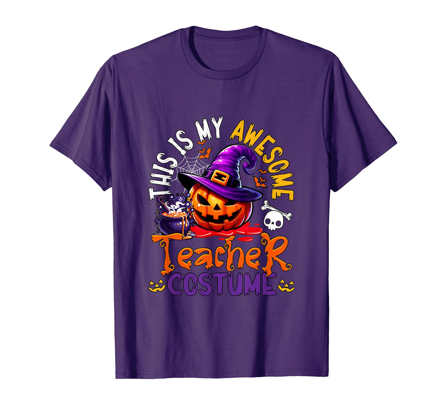 My Awesome Teacher Costume Witch Carved Pumpkin Proud Job T-Shirt