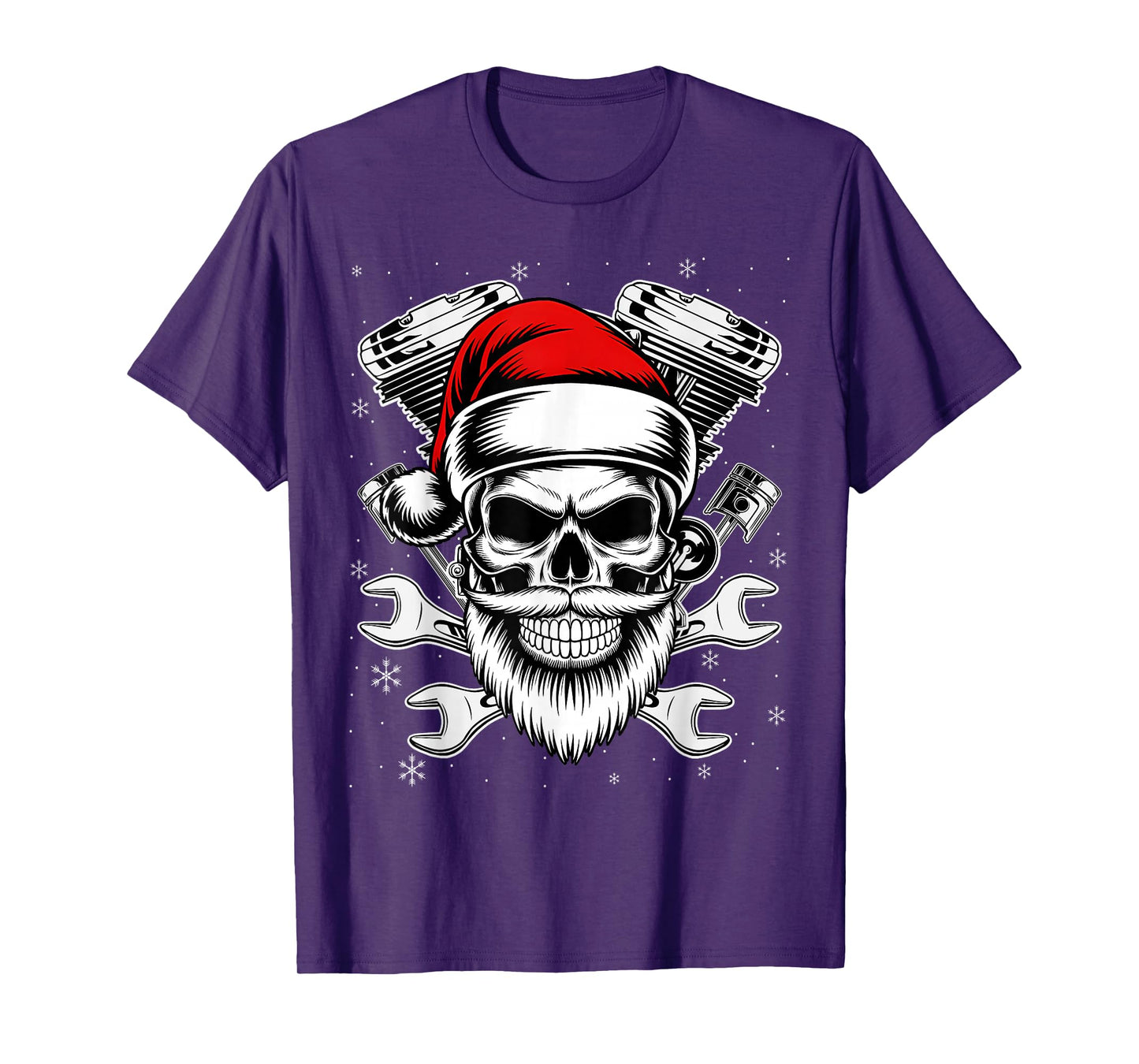 Christmas Biker Motorcycle Holiday Santa Skull Distressed T-Shirt