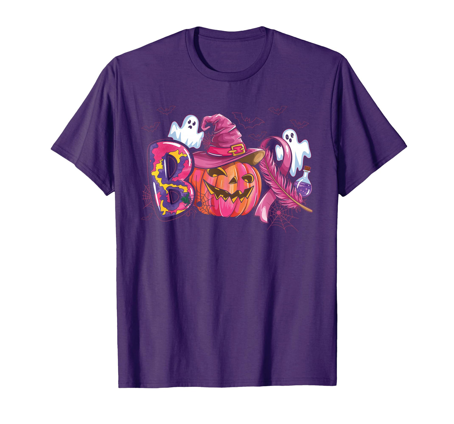 FUUNY Boo Halloween Pumpkin Pink Ribbon Witch Breast Cancer T-Shirt