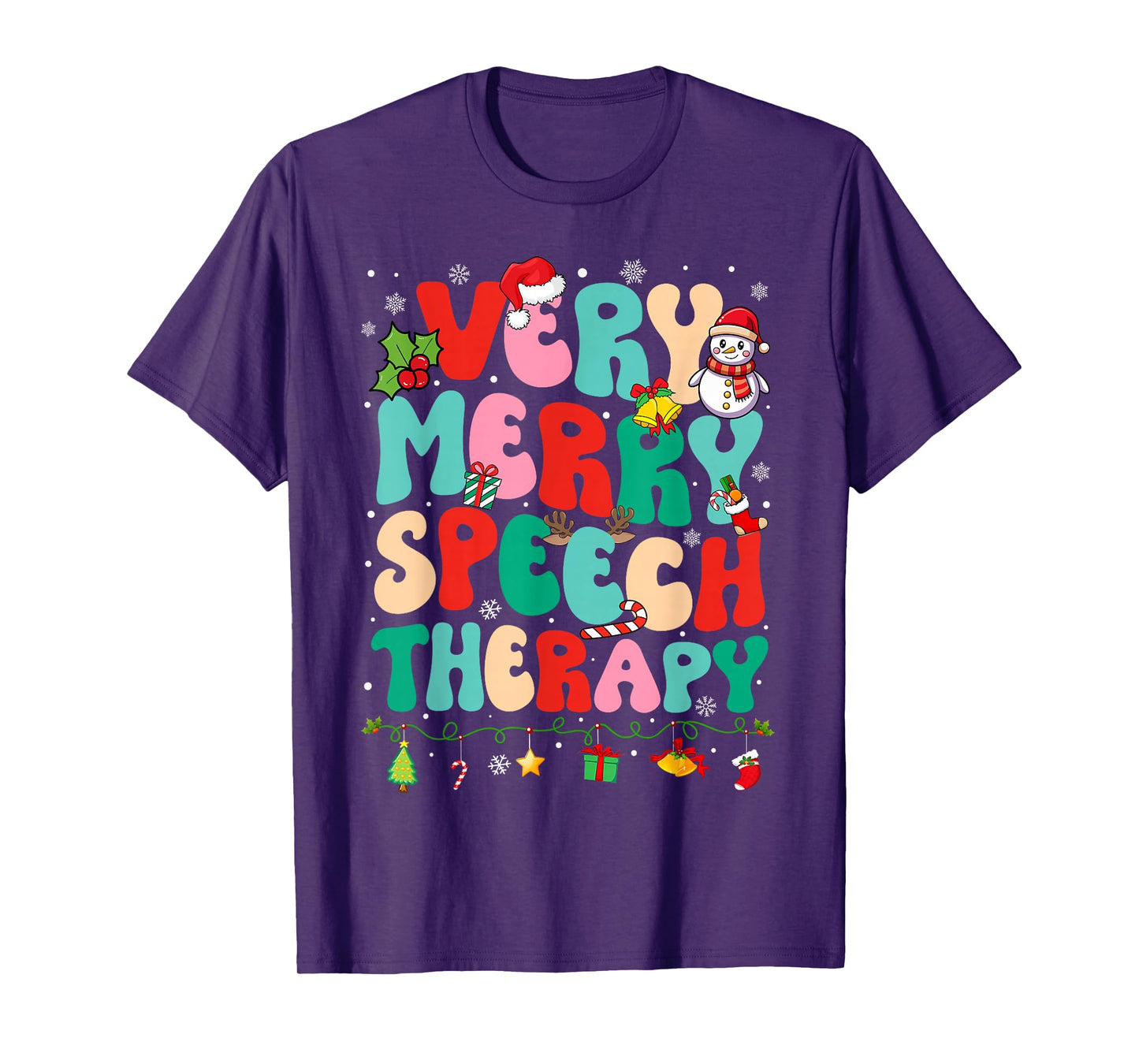 Christmas Very Merry Speech Therapy Speech Therapist SLP T-Shirt