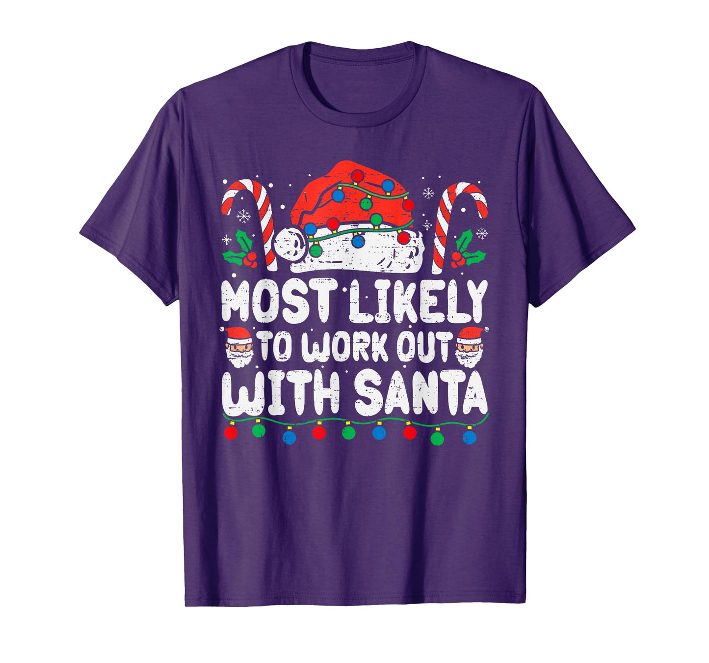 Most Likely To Work Out With Santa Christmas Xmas Funny Gym T-Shirt