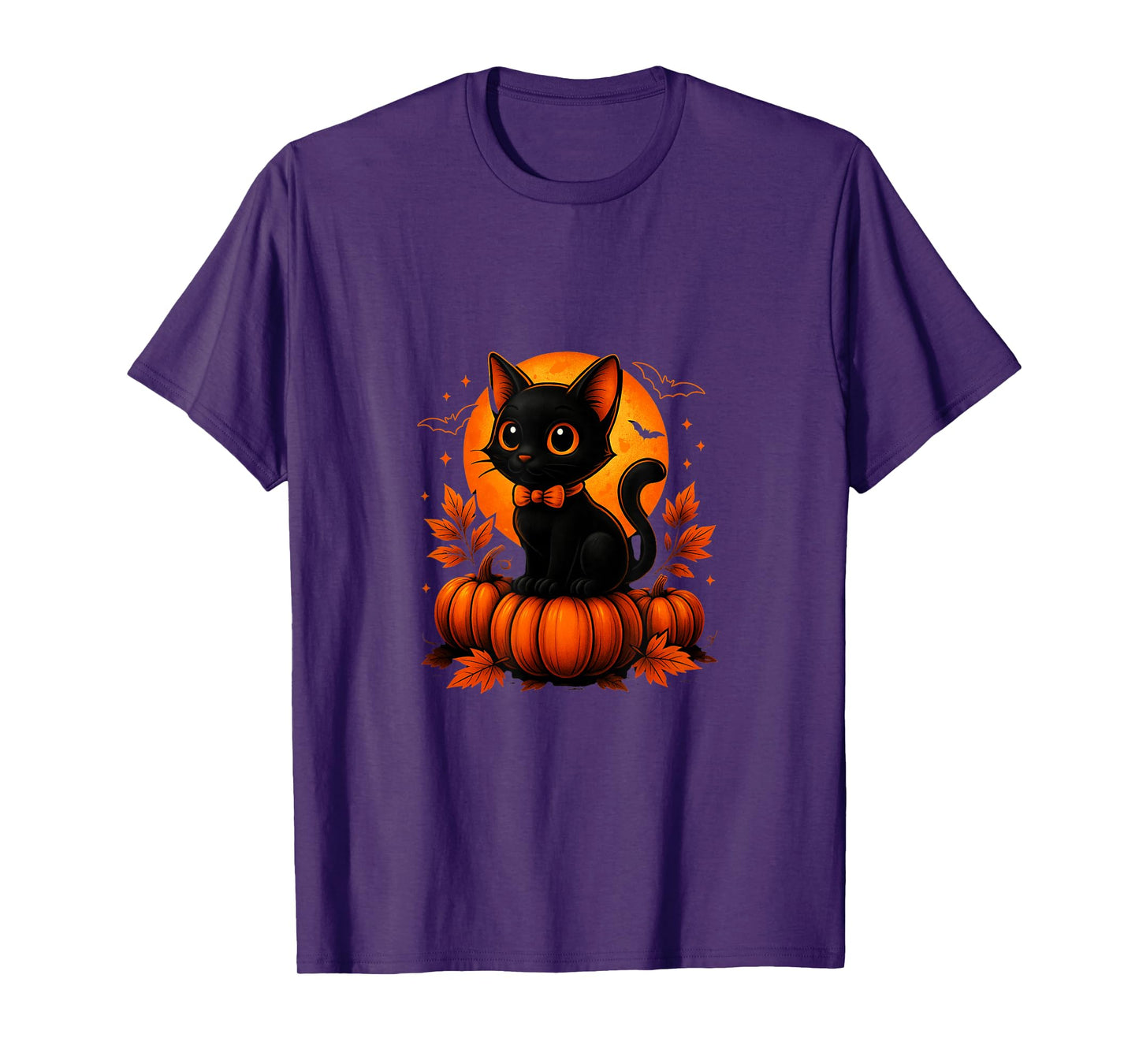 Retro Black Cat Halloween Pumpkin Costume for Women Men Kids T-Shirt