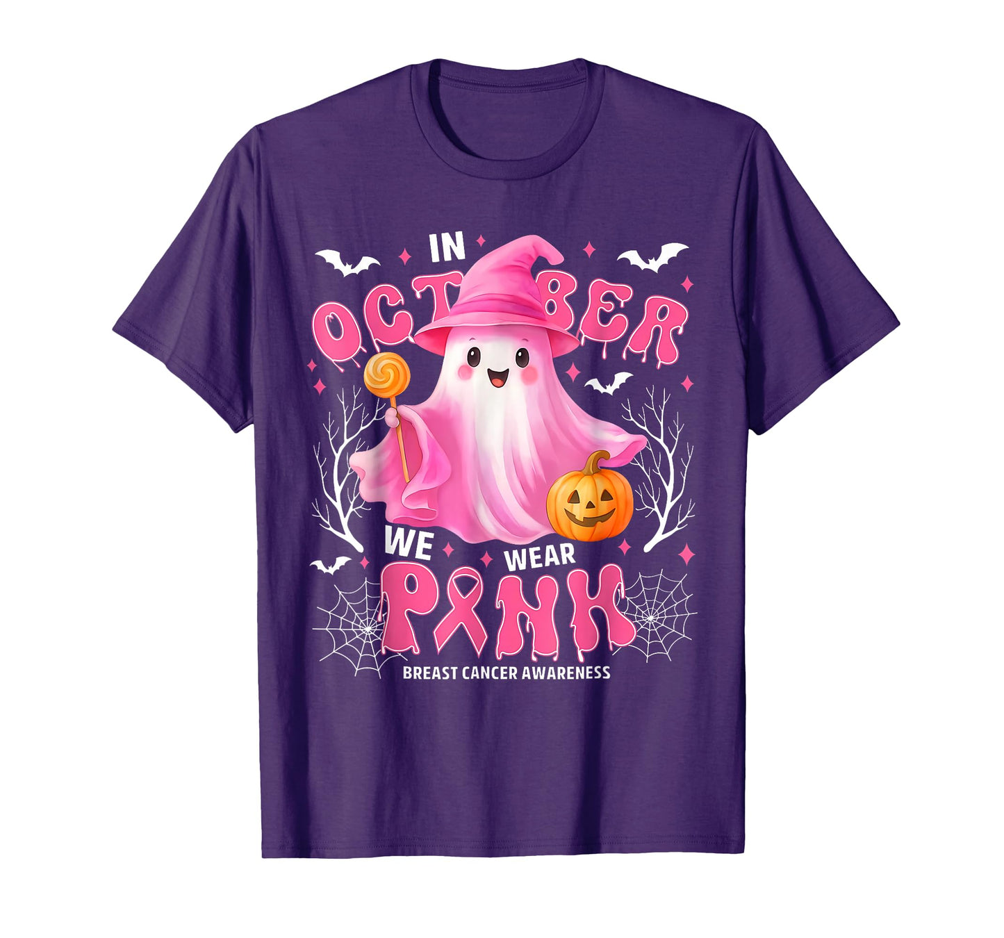in October We Wear Pink Ghost Breast Cancer Awareness T-Shirt