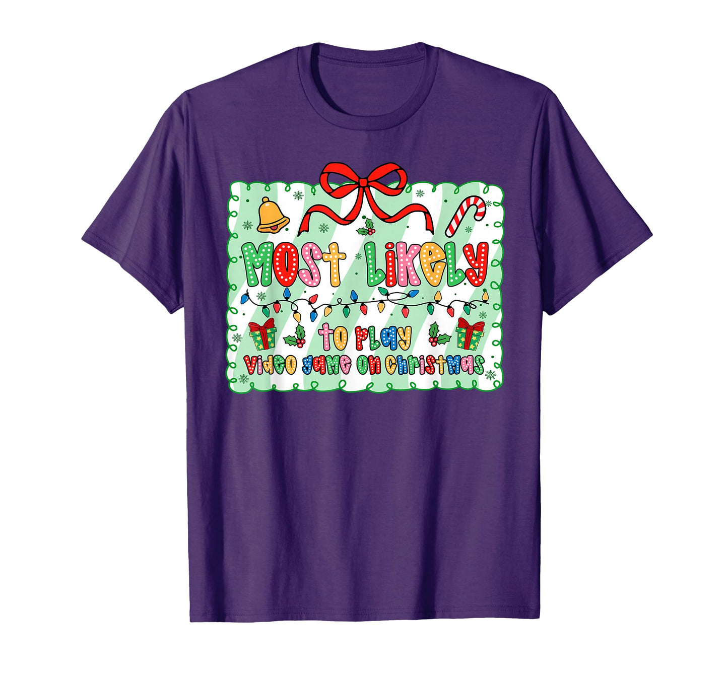 Most Likely to Play Video Games On Christmas Coquette Bow T-Shirt