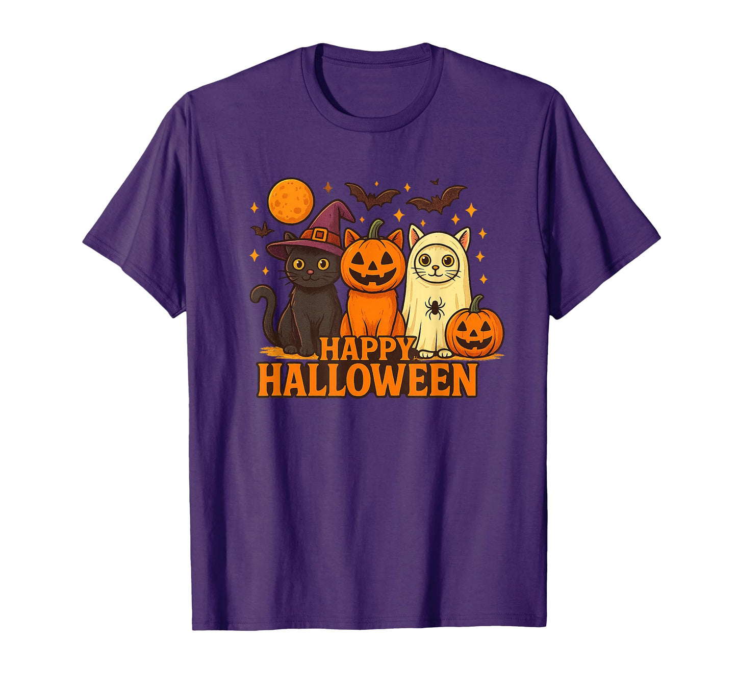 Cute Ghost Halloween Black Cat Witch Hat Pumpkin Women Girls T-Shirt
