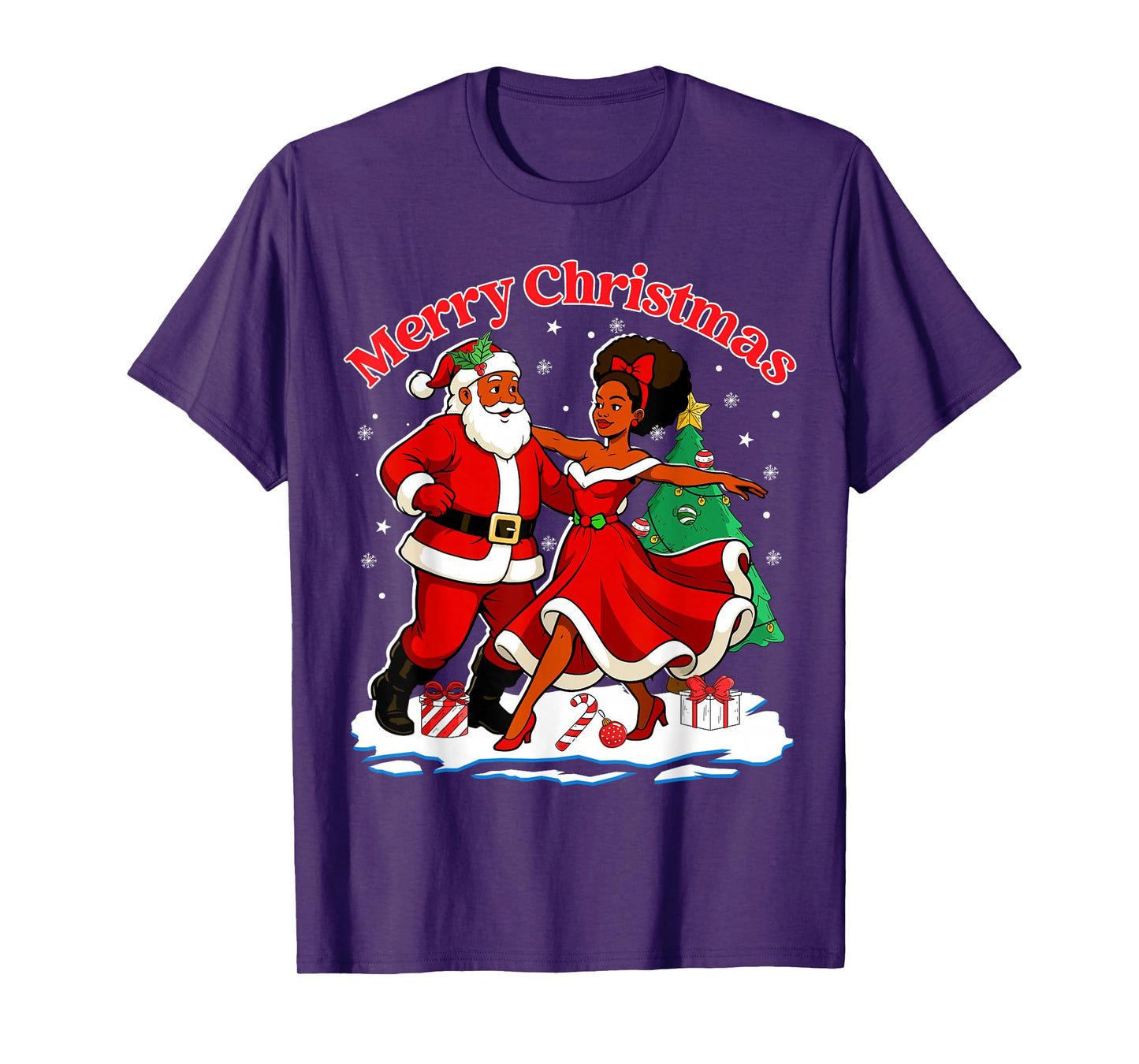 Christmas Dancing Black African American Santa Mrs Claus T-Shirt
