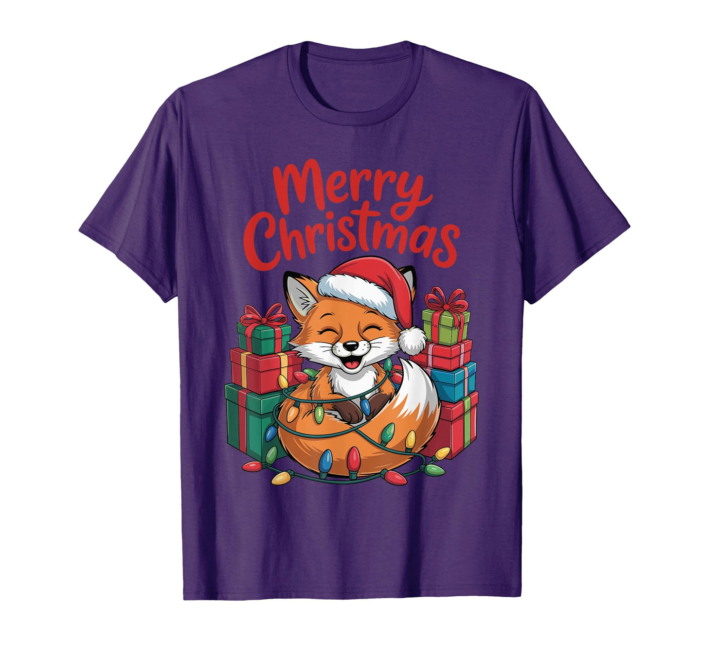 Funny Fox Santa Hat Animals Lovers Ugly Christmas Pajamas T-Shirt