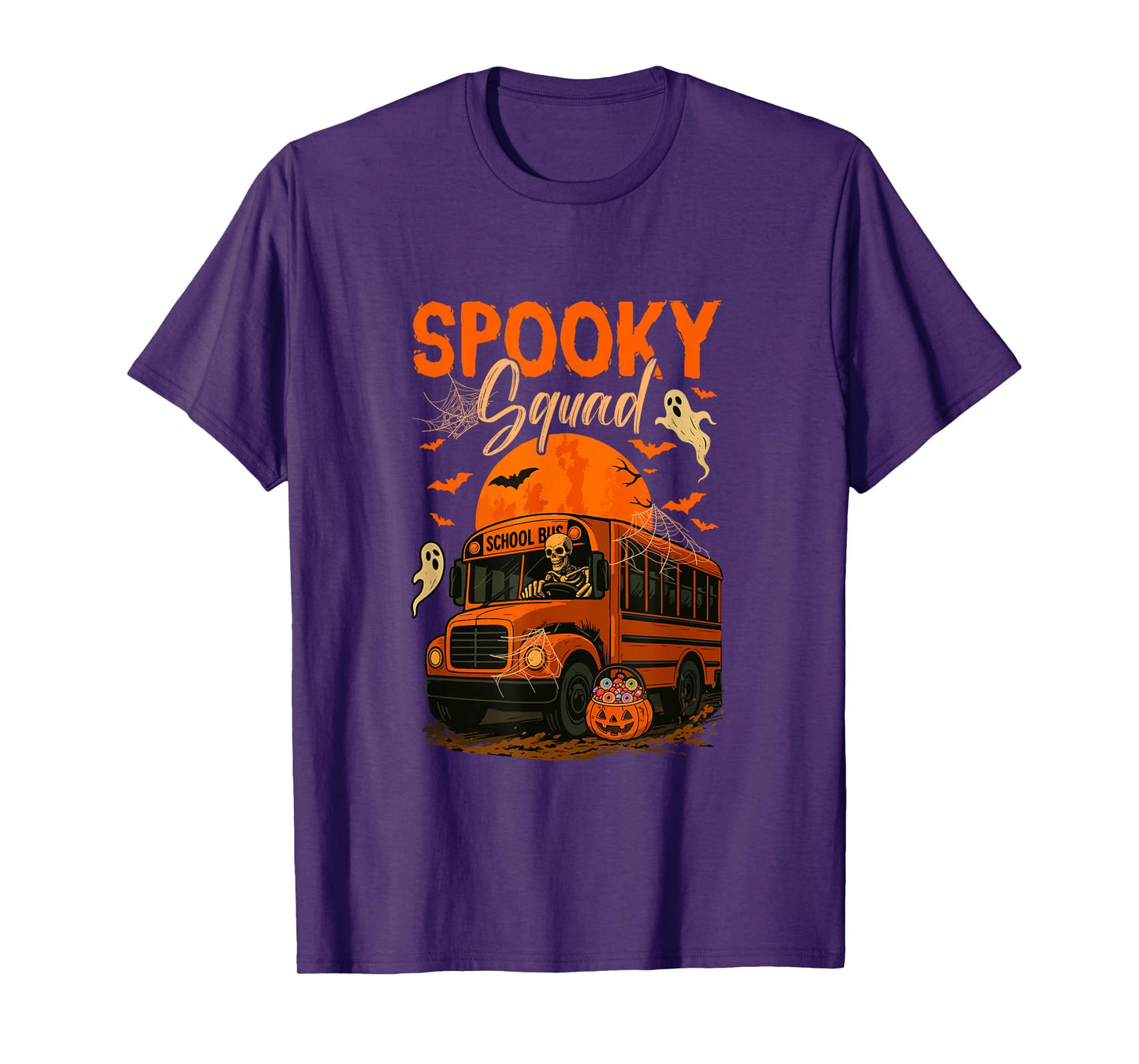 Spooky Halloween Squad Skeleton Driving School Bus Driver T-Shirt