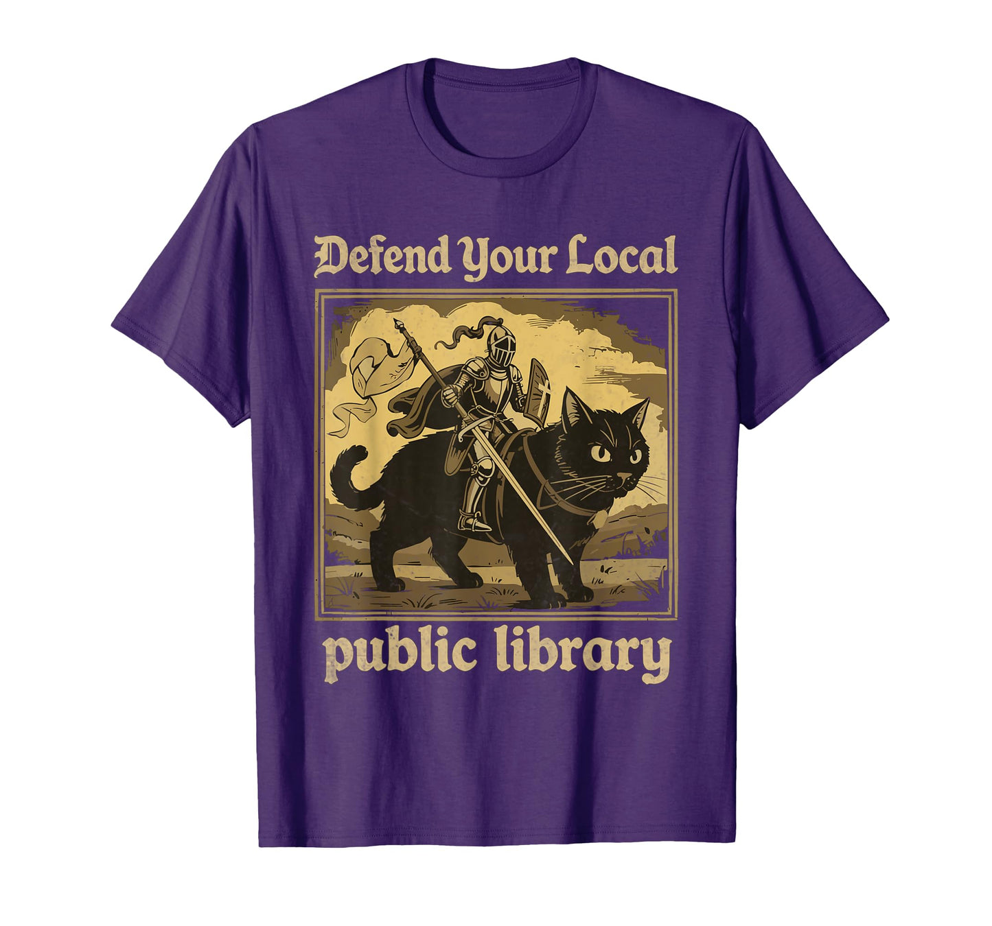 Defend Your Local Public Library Funny Knight Cat T-Shirt