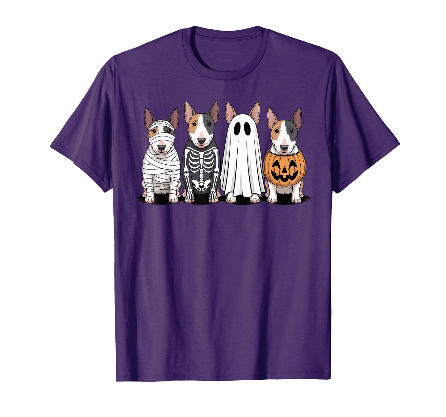Spooky Ghost Pumpkin Bull Terrier Halloween Dog Skeleton T-Shirt