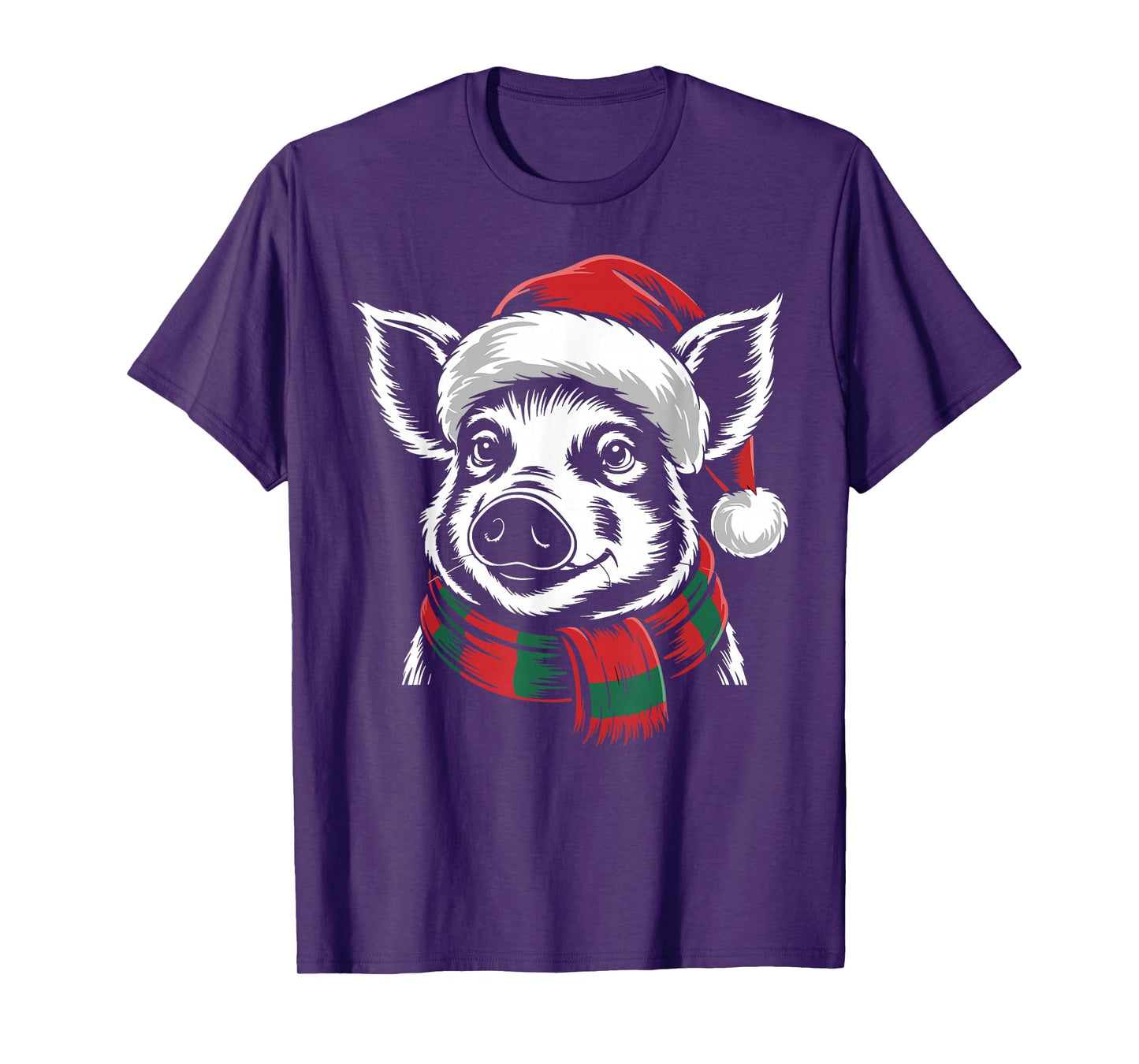 Pig Xmas Santa Hat Scarf Christmas Costume T-Shirt