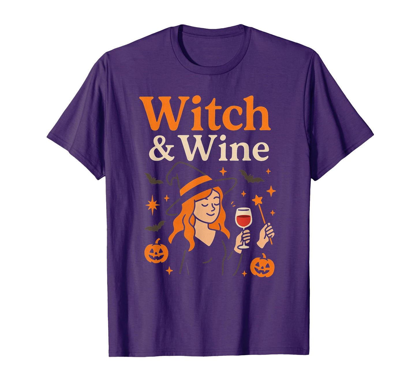 Witch & Wine – Funny Halloween Witch Drinking Wine Design T-Shirt