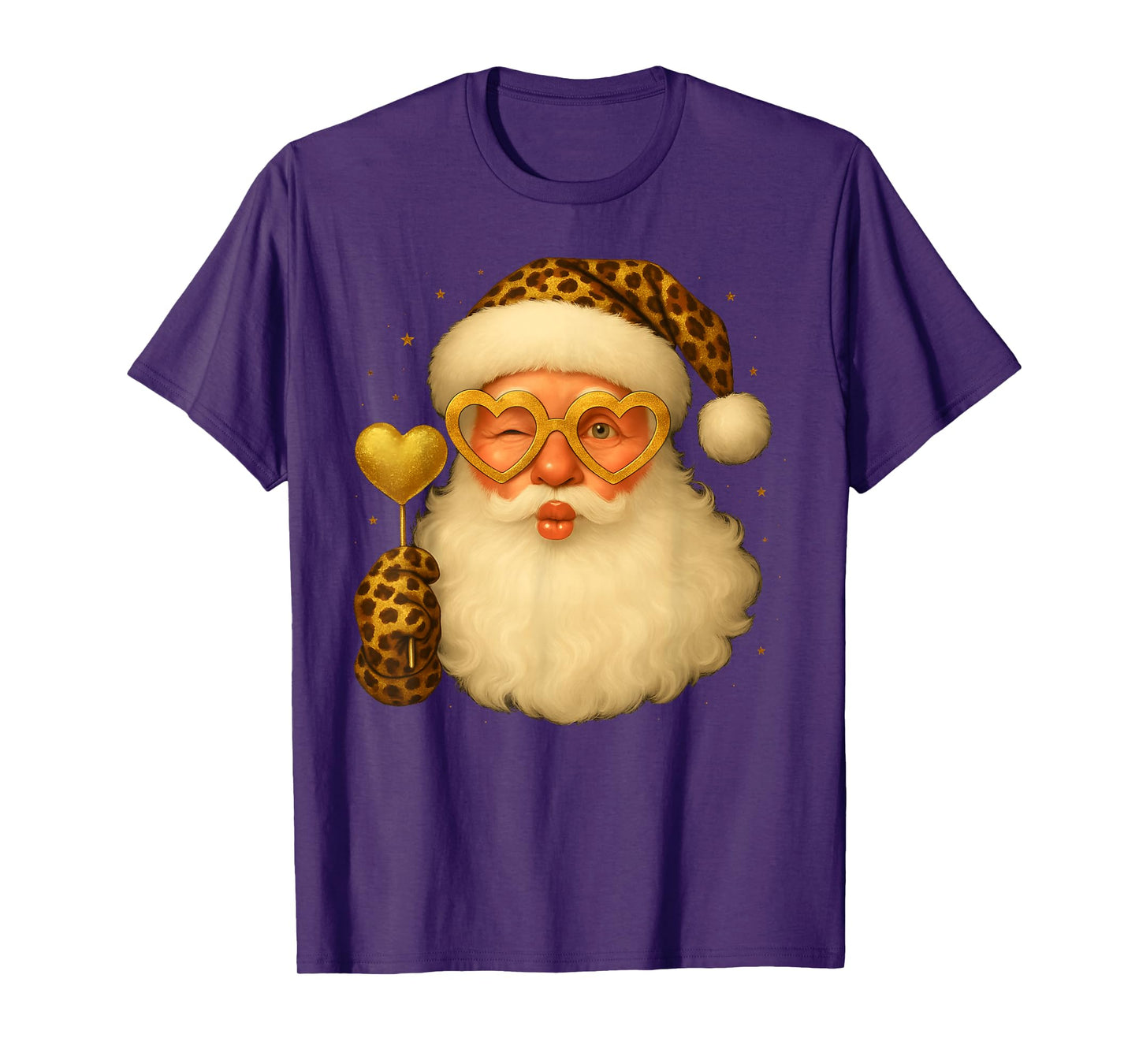 Santa Leopard Heart Glasses Merry Christmas Girl Women Kid T-Shirt