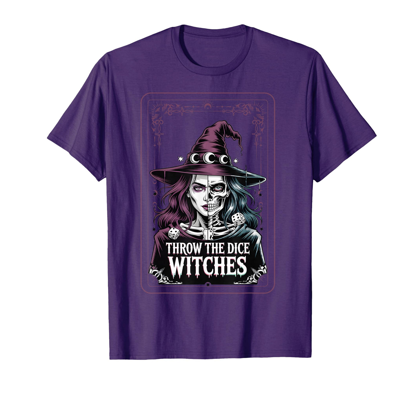 Throw The Dice Witches Gothic Skeleton Halloween Magic Art T-Shirt
