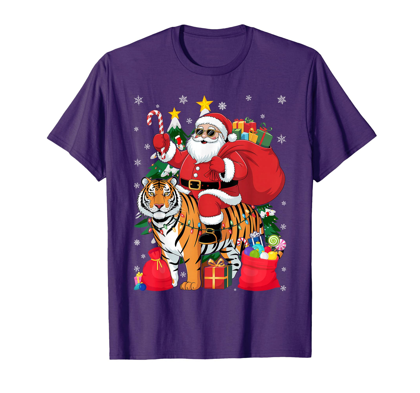 Lover Xmas Lighting Santa Riding Tiger Christmas T-Shirt