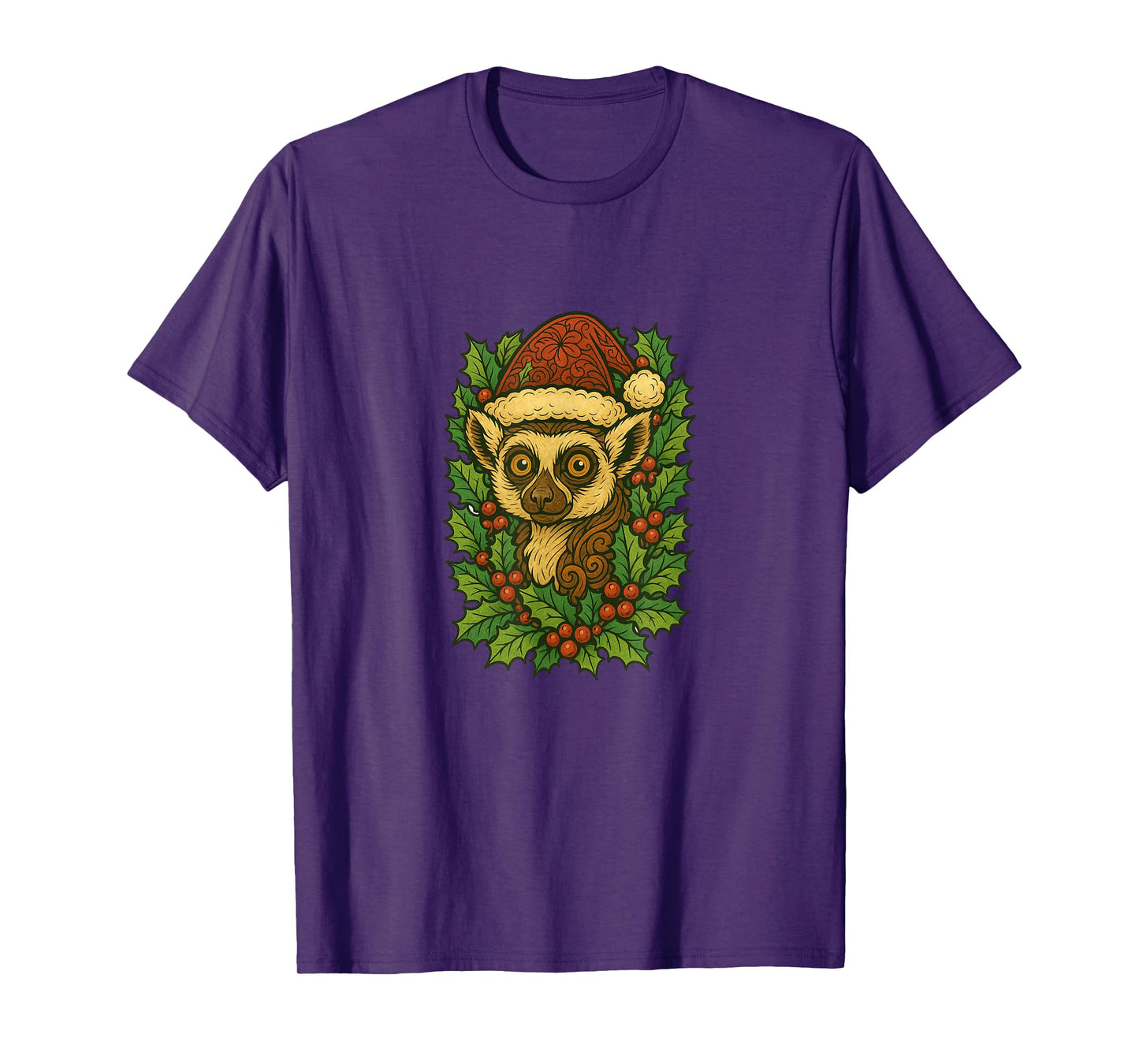 Christmas Lemur Wearing a Santa Hat Holiday Zoo Animal T-Shirt