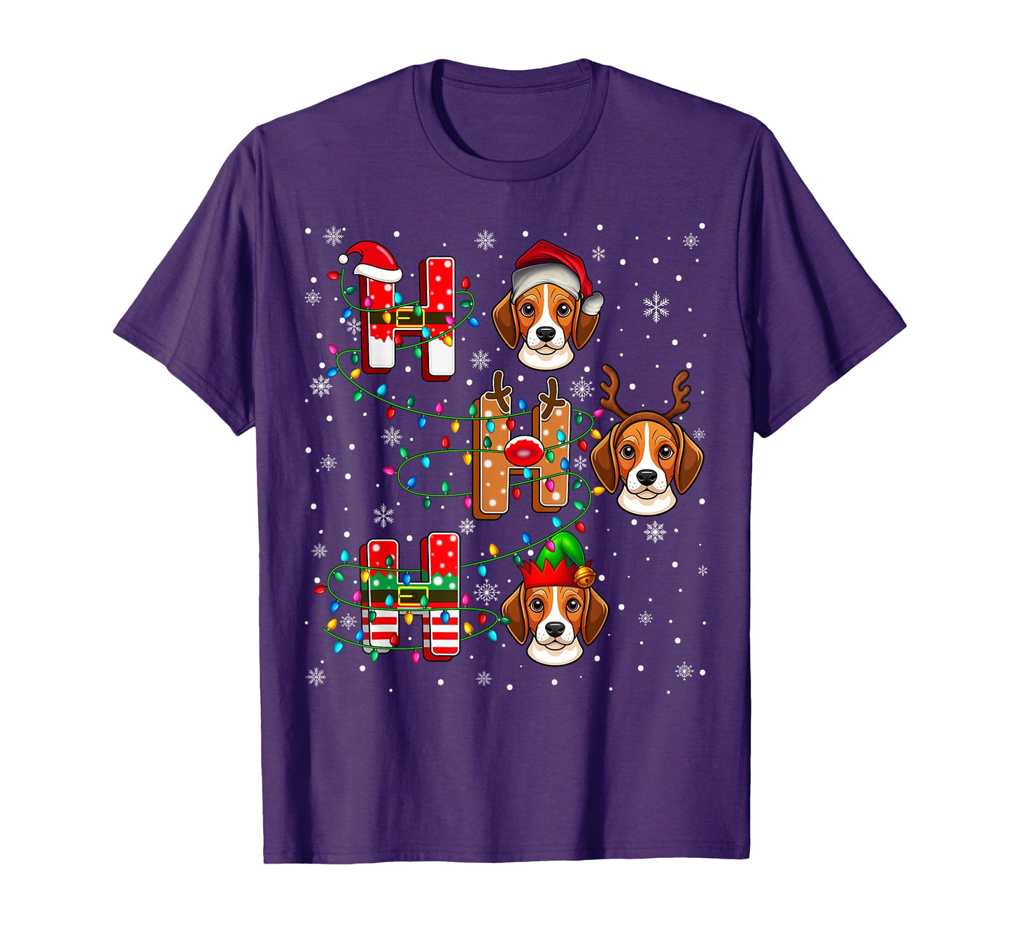 Ho Ho Ho Santa Reindeer Hat Elf Matching Beagle Dog Xmas T-Shirt
