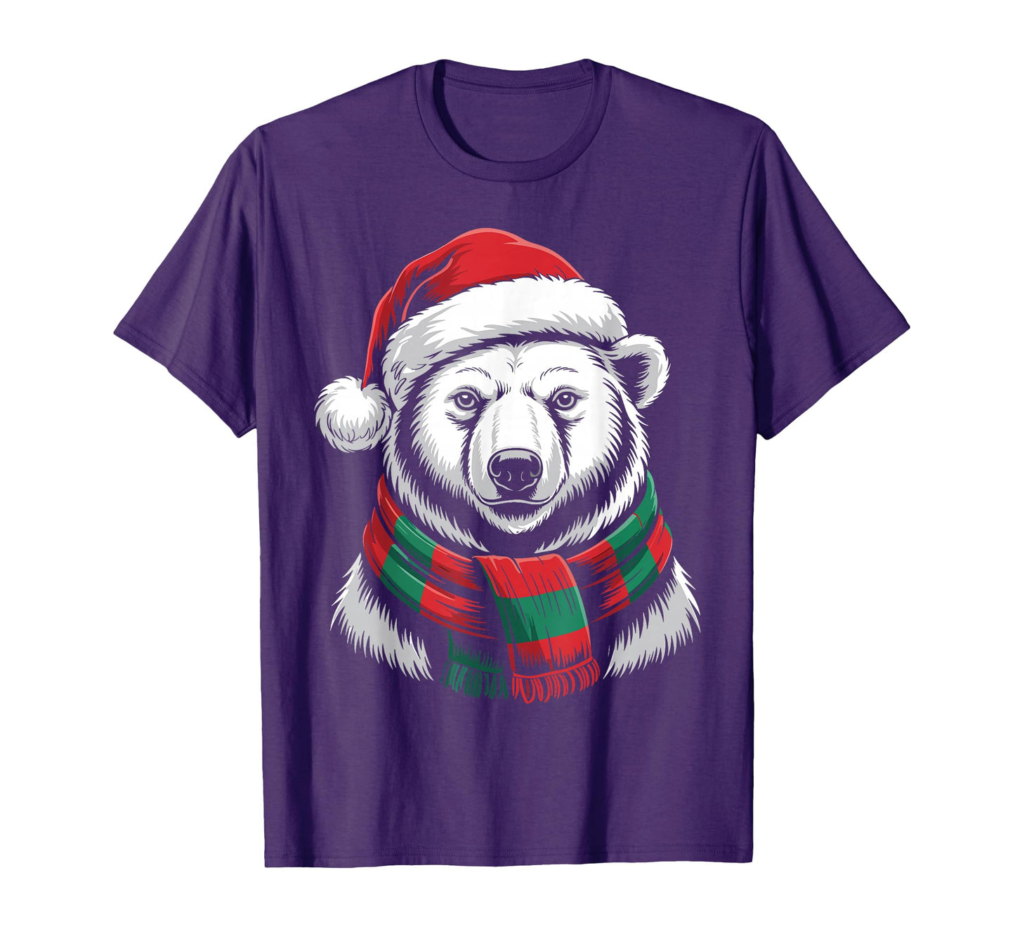 Polar Bear Xmas Santa Hat Scarf Christmas Costume T-Shirt