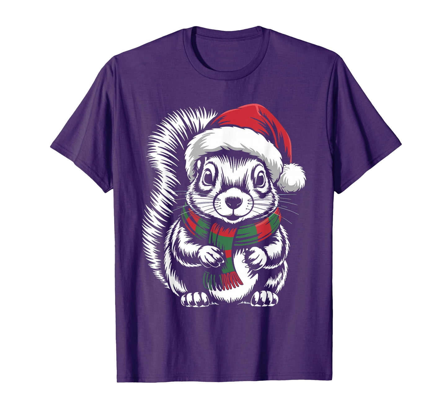 Squirrel Xmas Santa Hat Scarf Christmas Costume T-Shirt