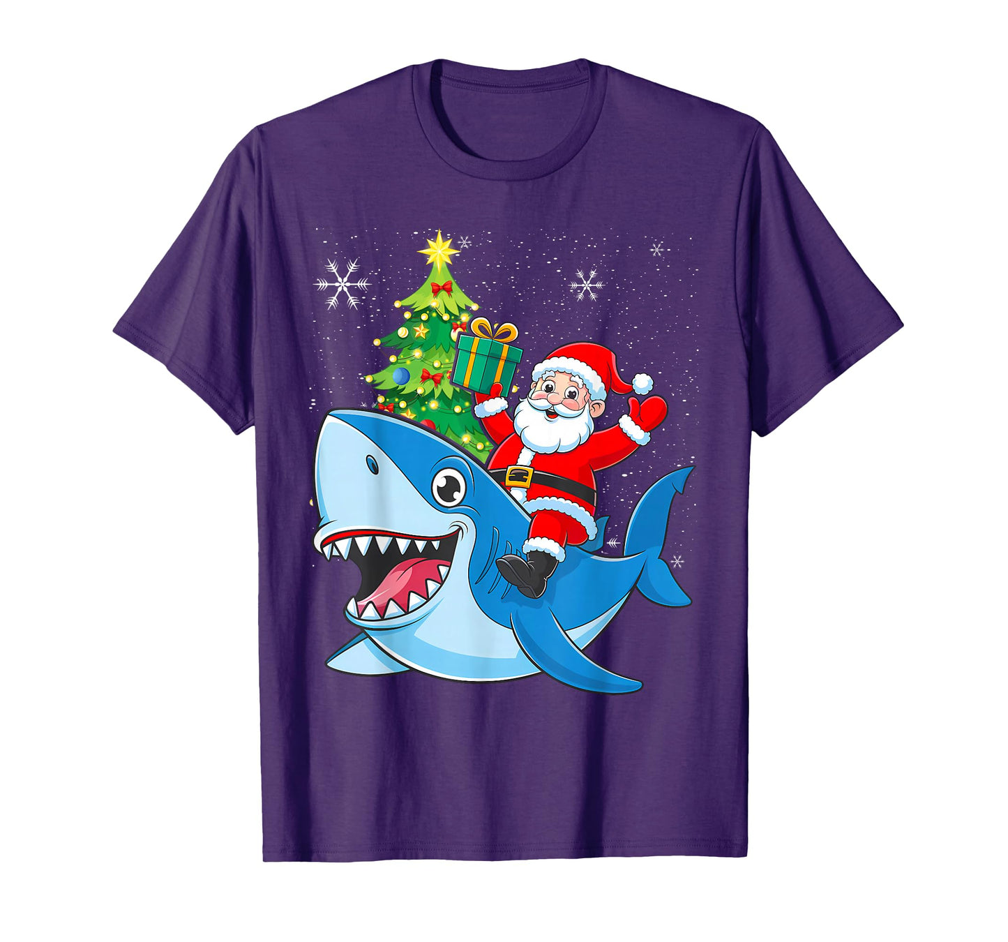 Santa Claus Riding Shark Christmas Boys Merry Sharkmas Xmas T-Shirt