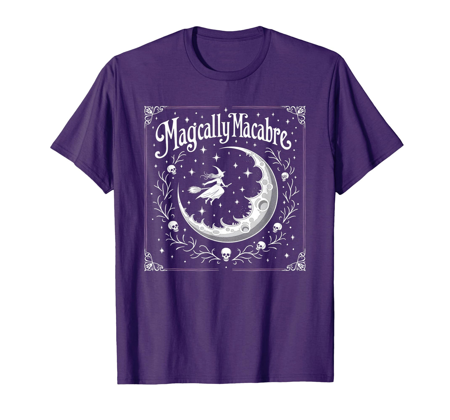 Halloween Magically Macabre Witch Moon Skull Stars T-Shirt