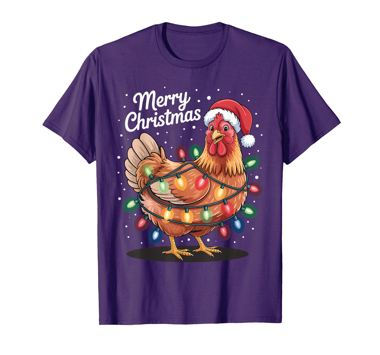 Chicken Santa Hat Funny Christmas Lights Xmas Tree Men Women T-Shirt