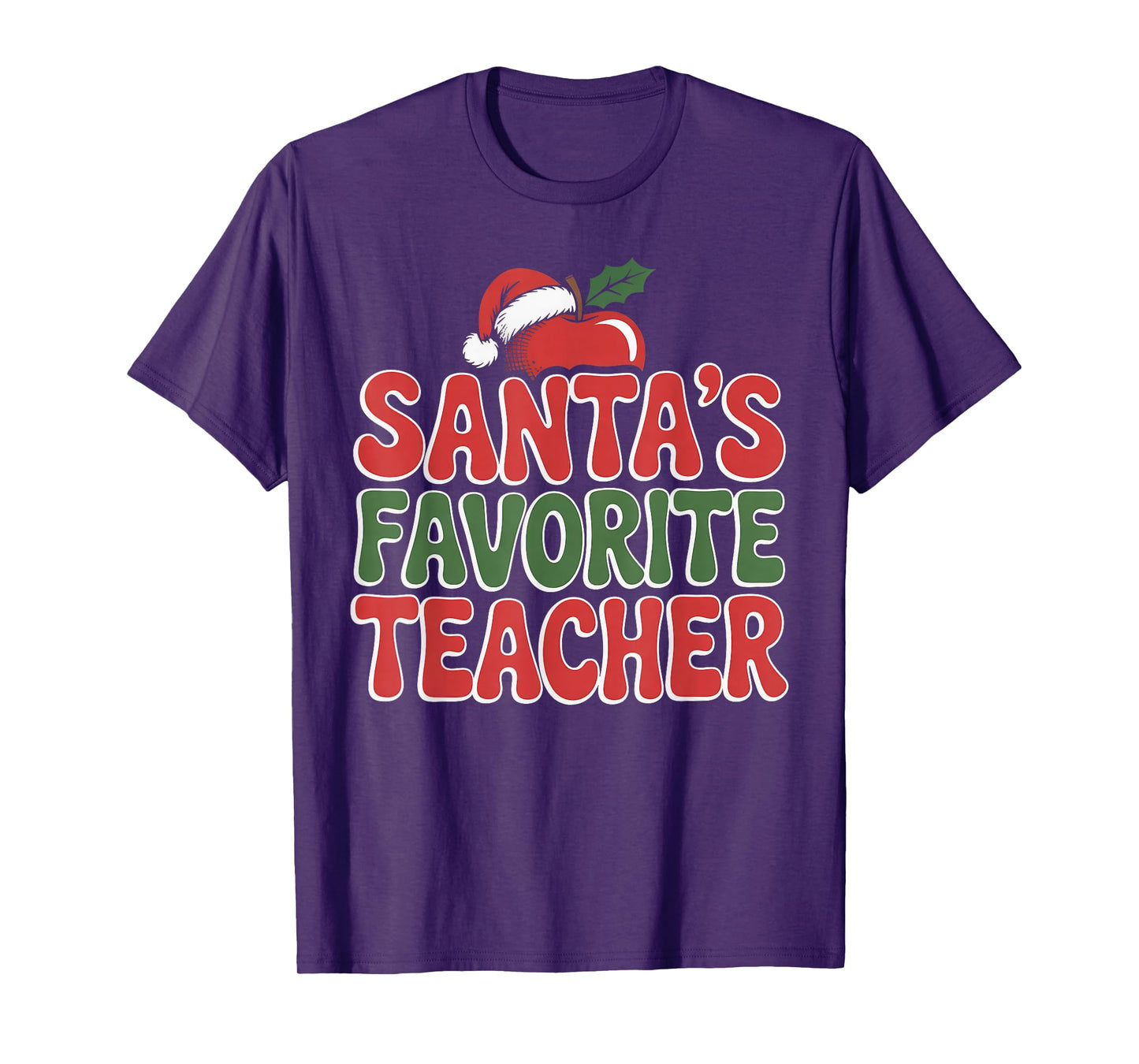 Santa’s Favorite Teacher Holiday Apple & Santa Hat Christmas T-Shirt