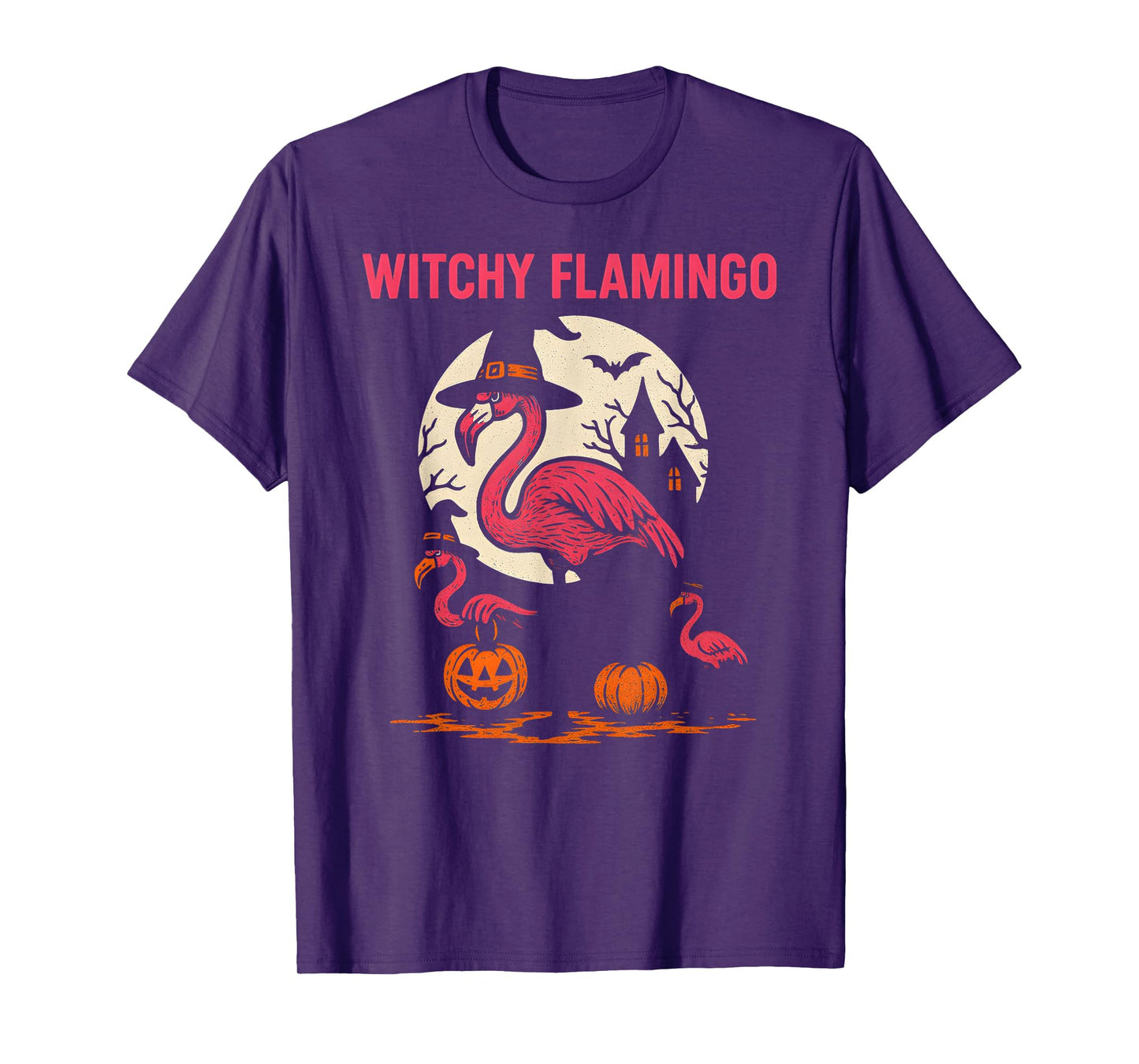 Flamingo Witchy Flamingo Fun Womens Spooky Pink T-Shirt