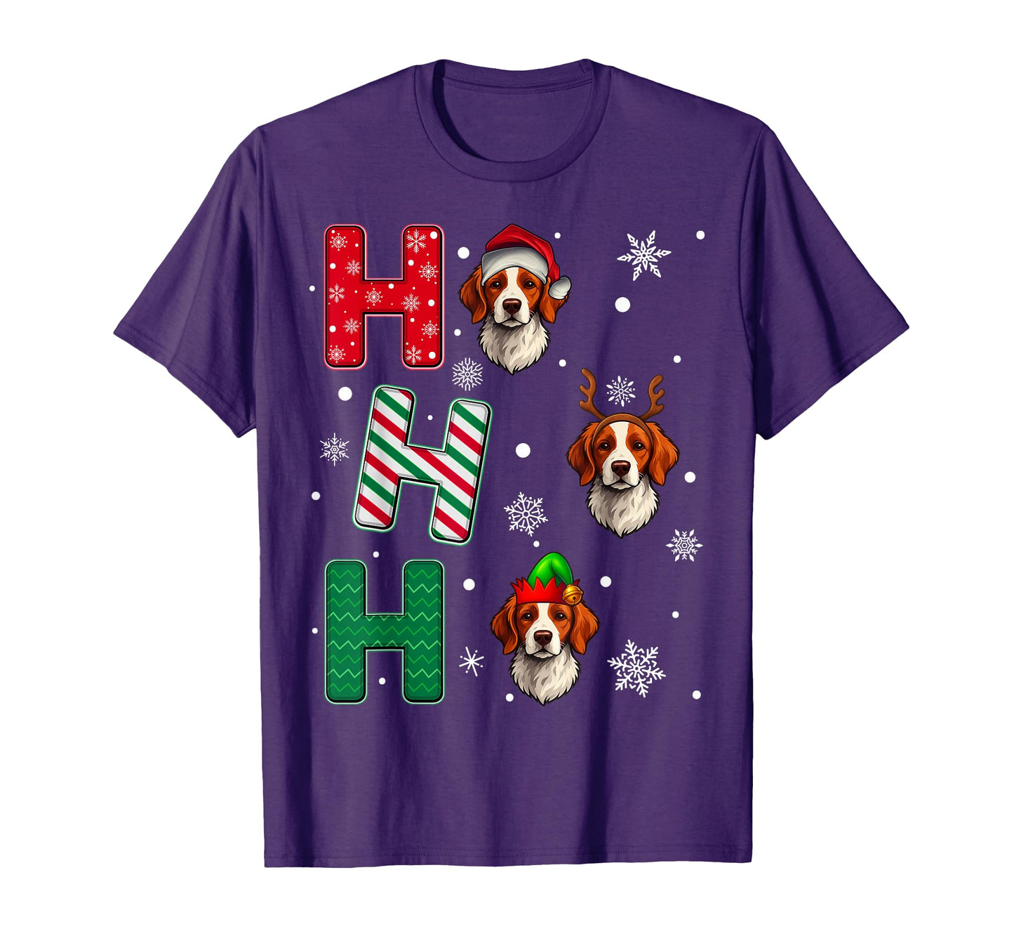 Ho Ho Ho Brittany Spaniel Dog Lover Christmas Santa Elf Xmas T-Shirt