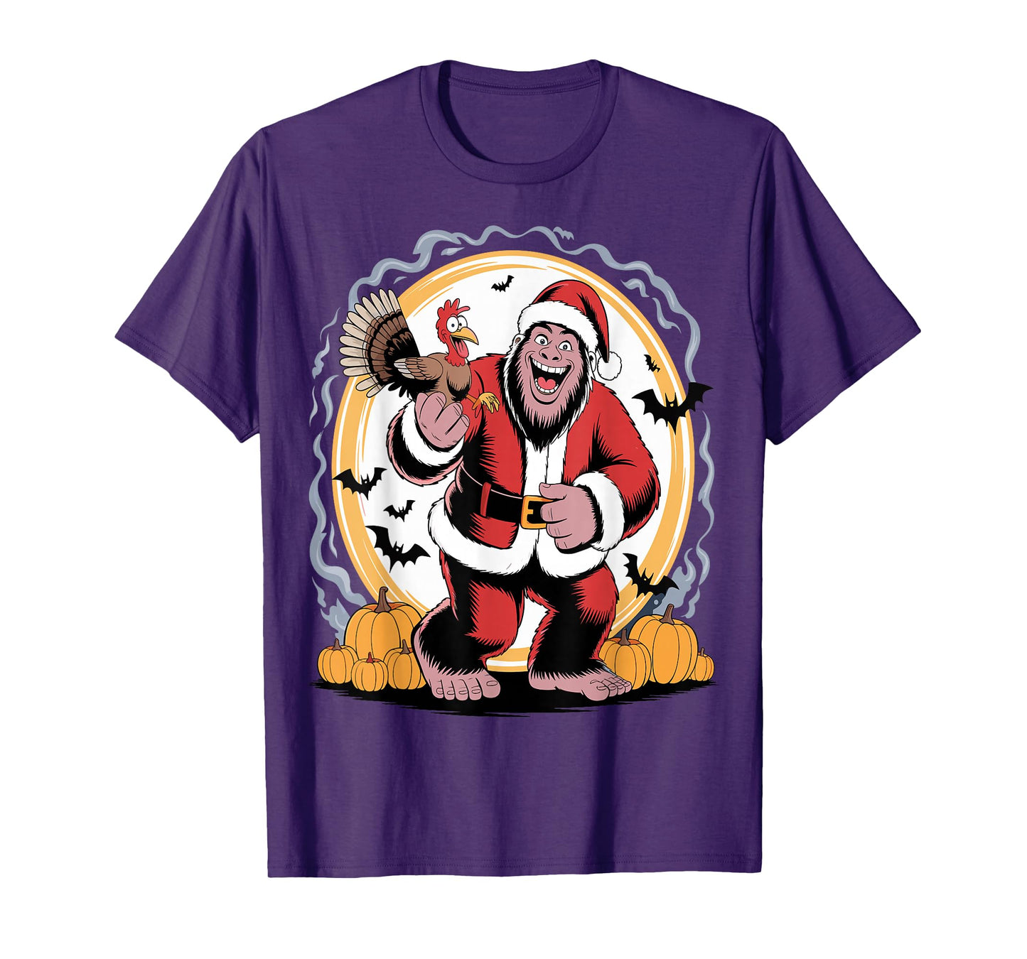 Funny Bigfoot Santa Turkey Halloween Christmas T-Shirt