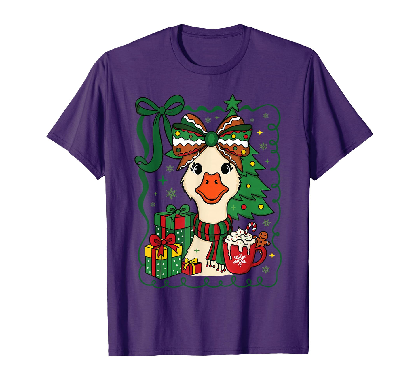 Preppy Christmas Santa Gooses Bow Xmas Tree Funny Holiday T-Shirt