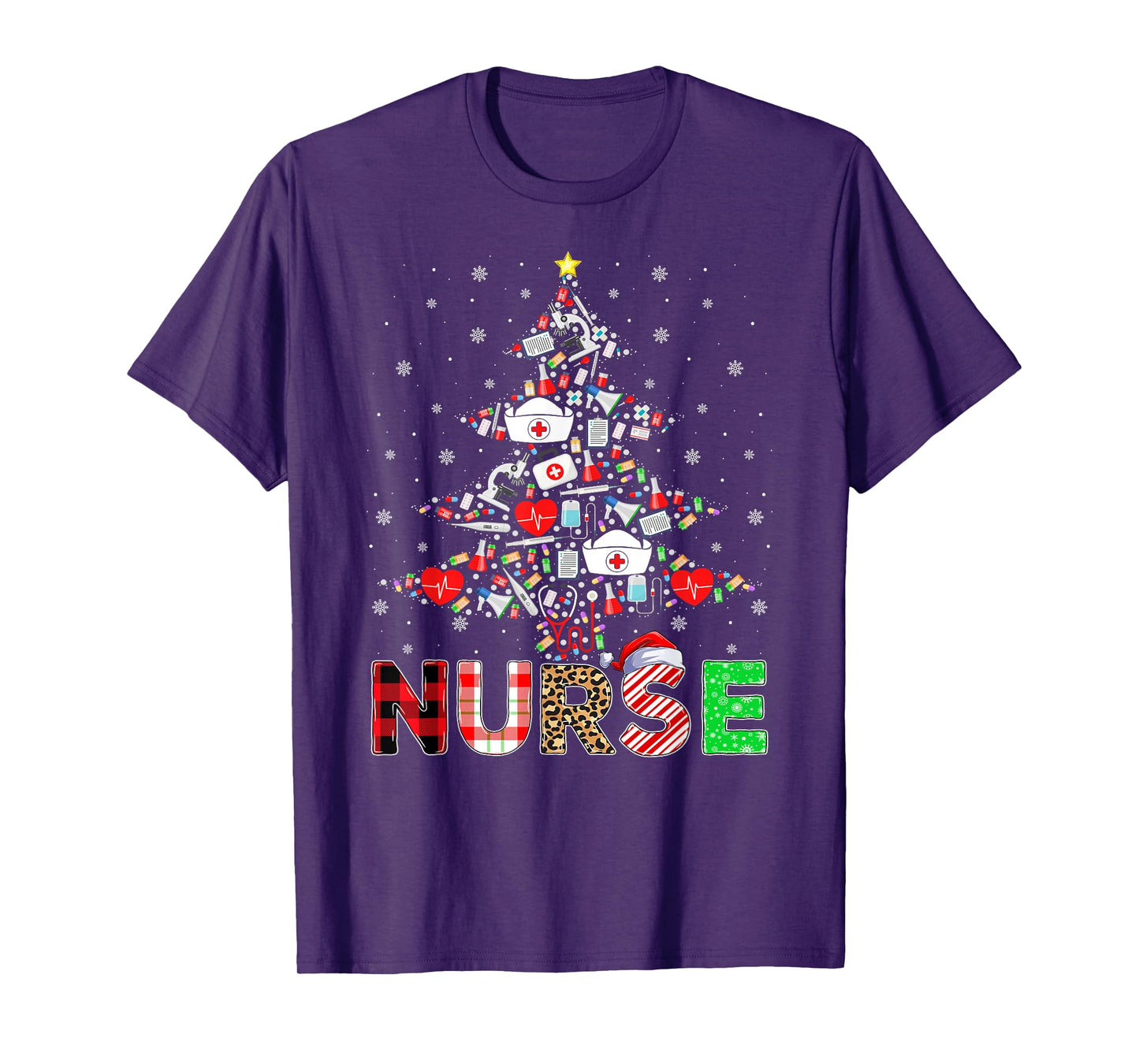 Nurse Xmas Tree Pajamas Santa Elf Reindeer Nurse Christmas T-Shirt