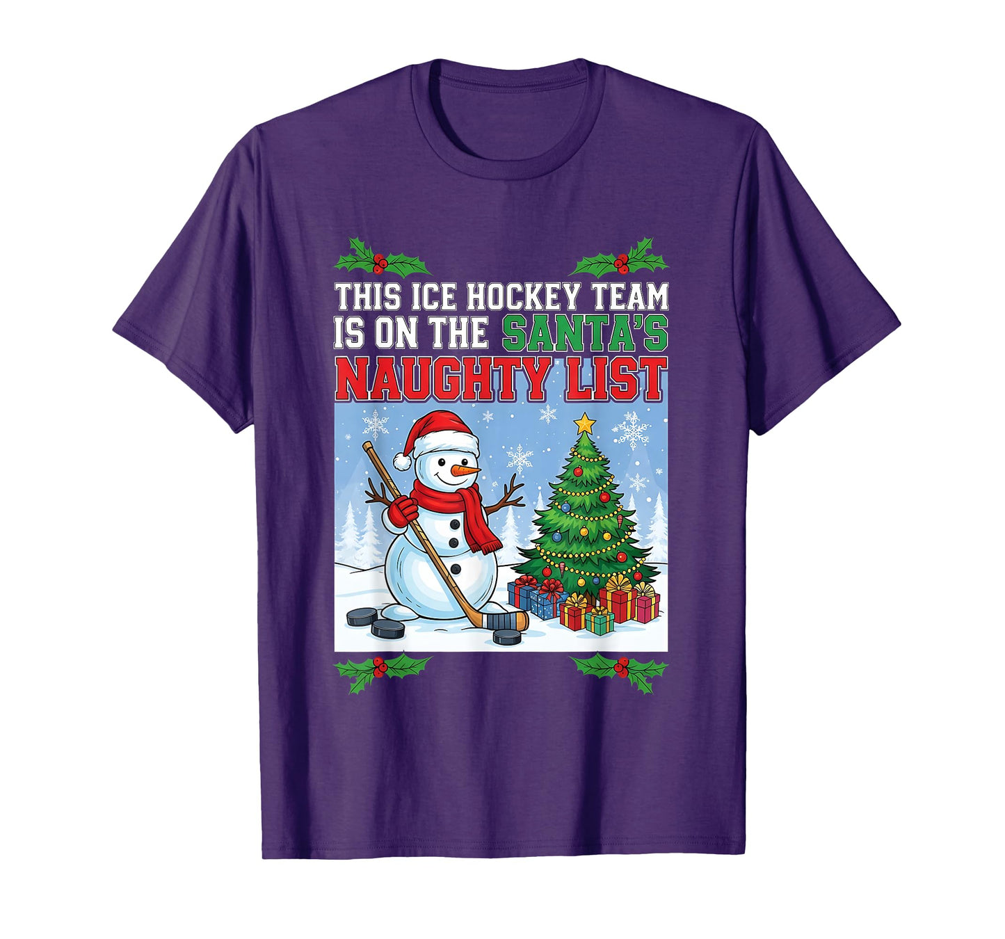 Team Trending Ice Hockey Santa’s Naughty List Christmas T-Shirt