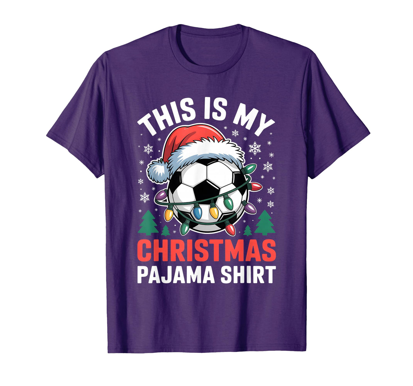 My Christmas Soccer Pajama Shirt Santa Xmas Lights Men Boys T-Shirt