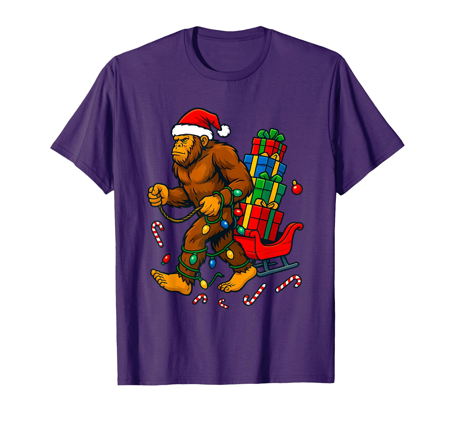 Bigfoot Tree Christmas Lights Snowflake Holiday Candy Xmas T-Shirt