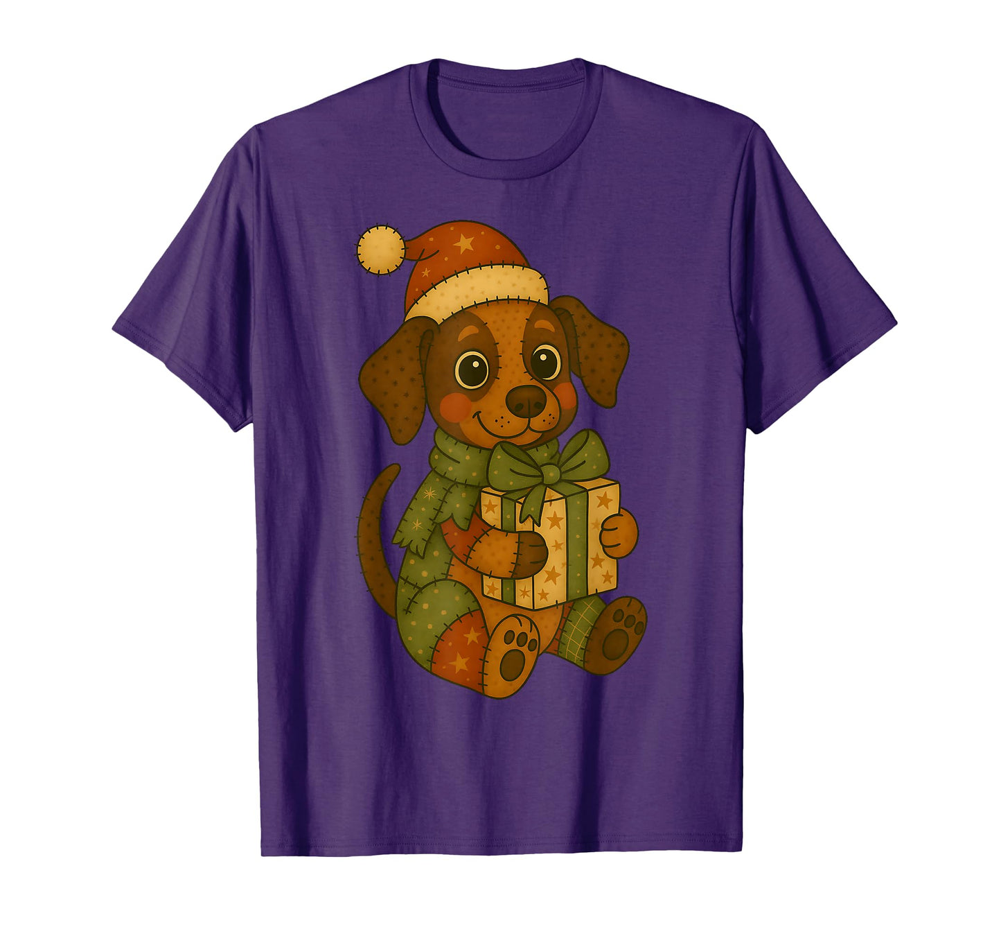 Patchwork Beagle Dog in Santa Hat for Christmas T-Shirt