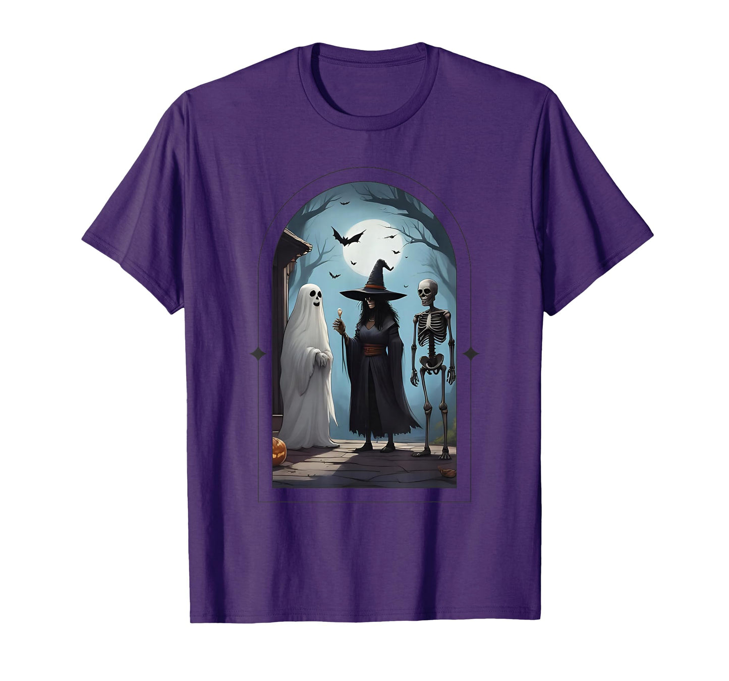 Fantasy Witch, Ghost and Skeleton, Bats, Halloween T-Shirt