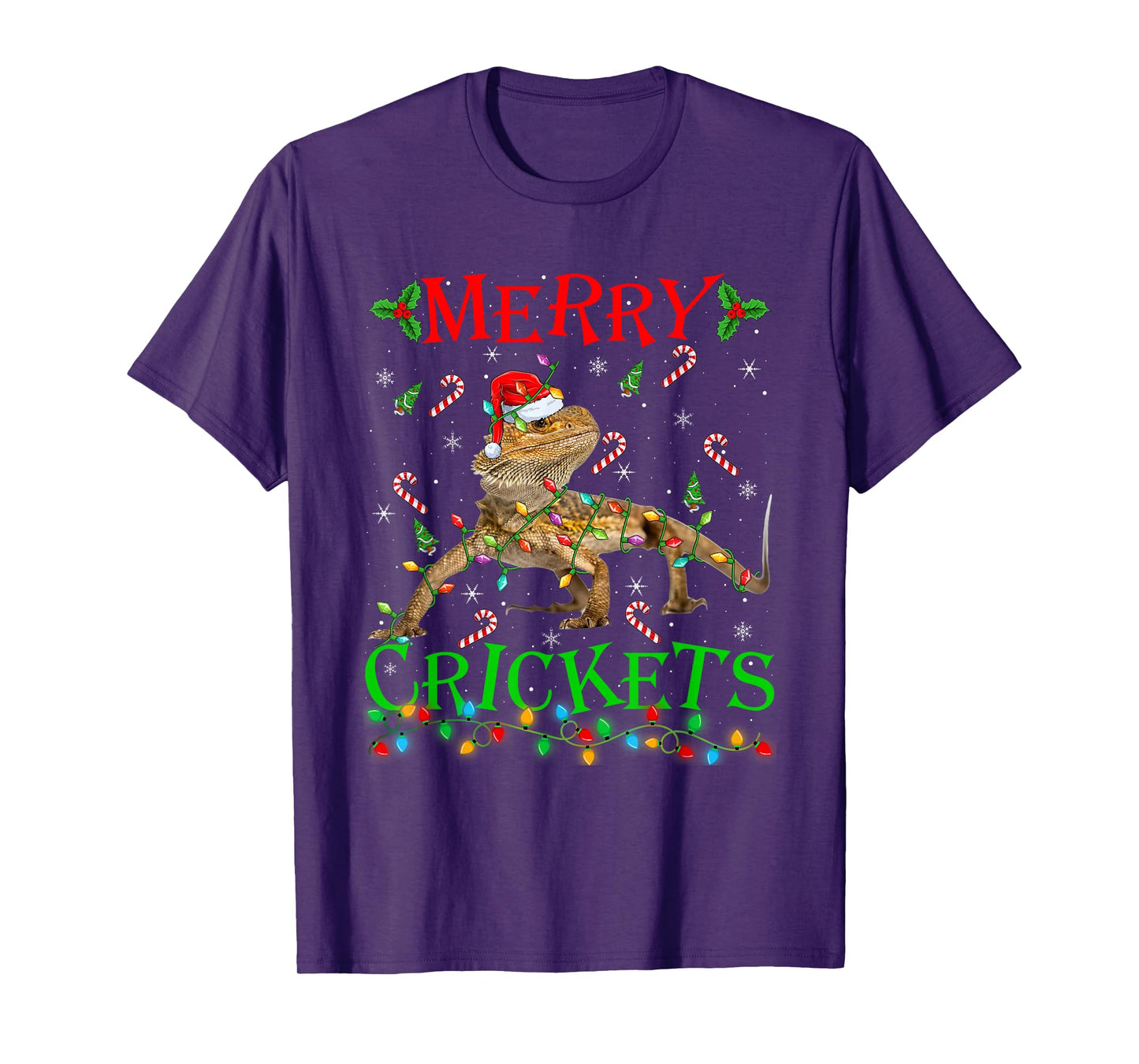 Bearded Dragon Christmas Lights Merry Crickets Lizard Xmas T-Shirt