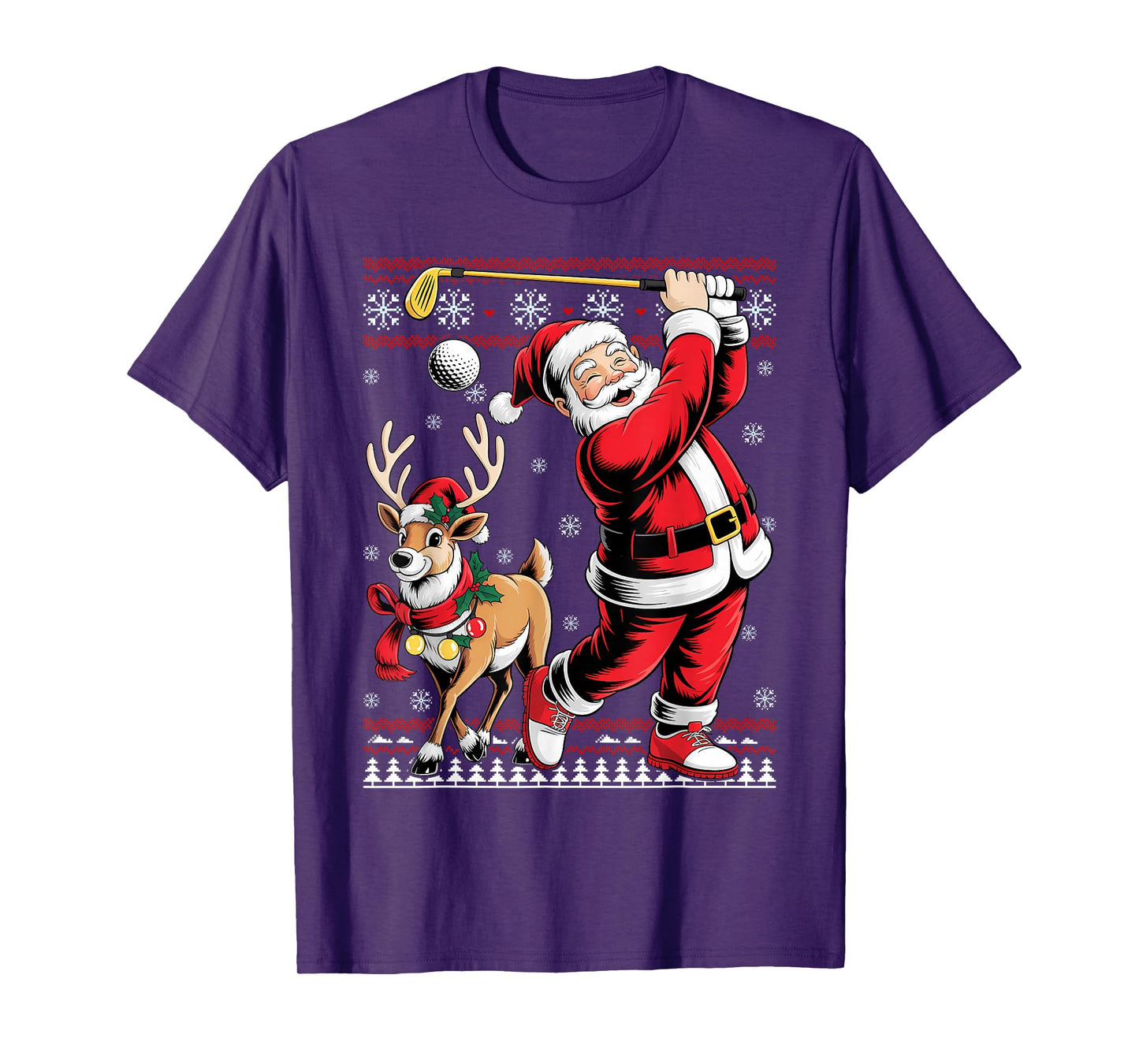 Santa Playing Golf Christmas Pajama Reindeer Golfer Xmas T-Shirt